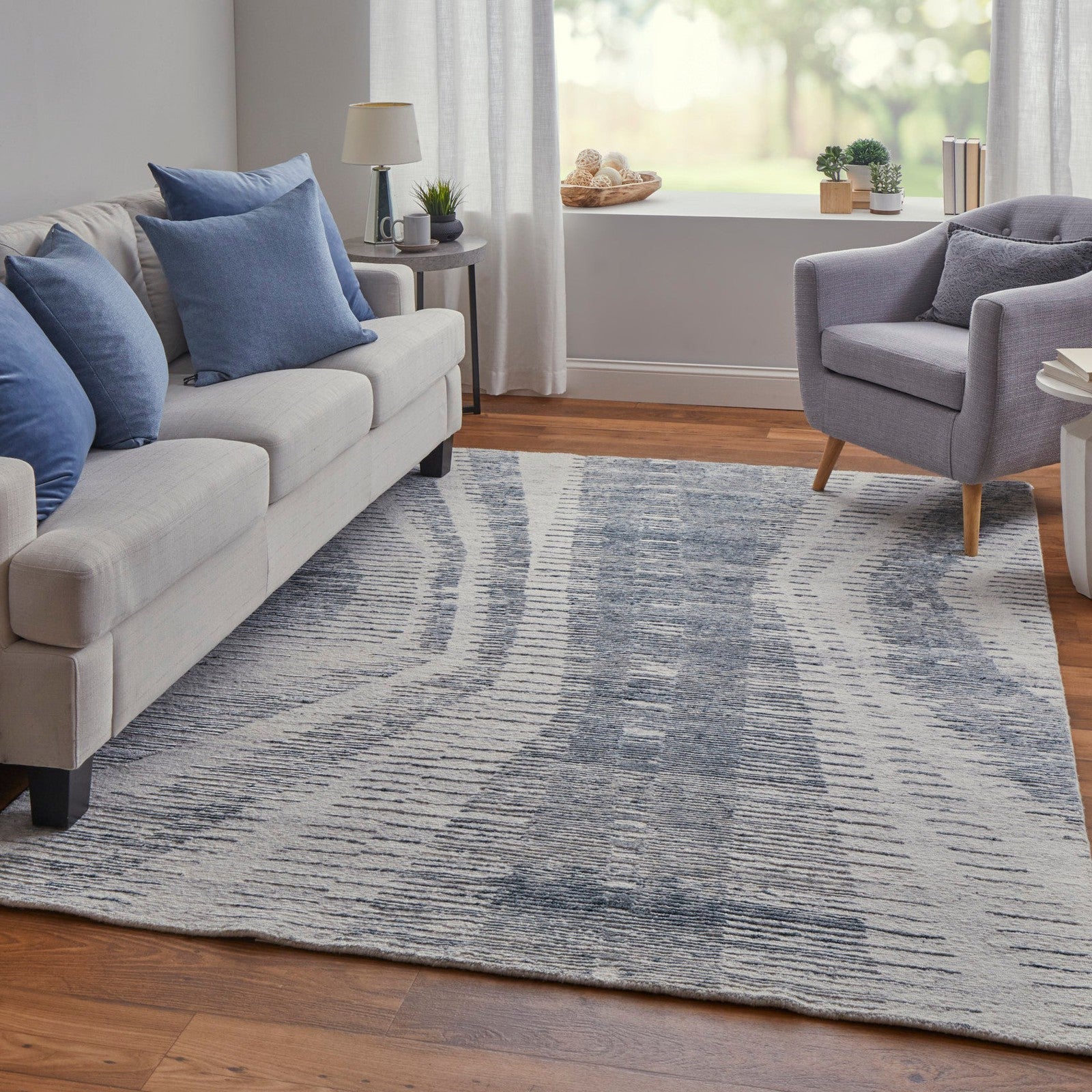 Feizy Brighton 69CGF Modern Abstract in Ivory/Blue/Gray - Image 3