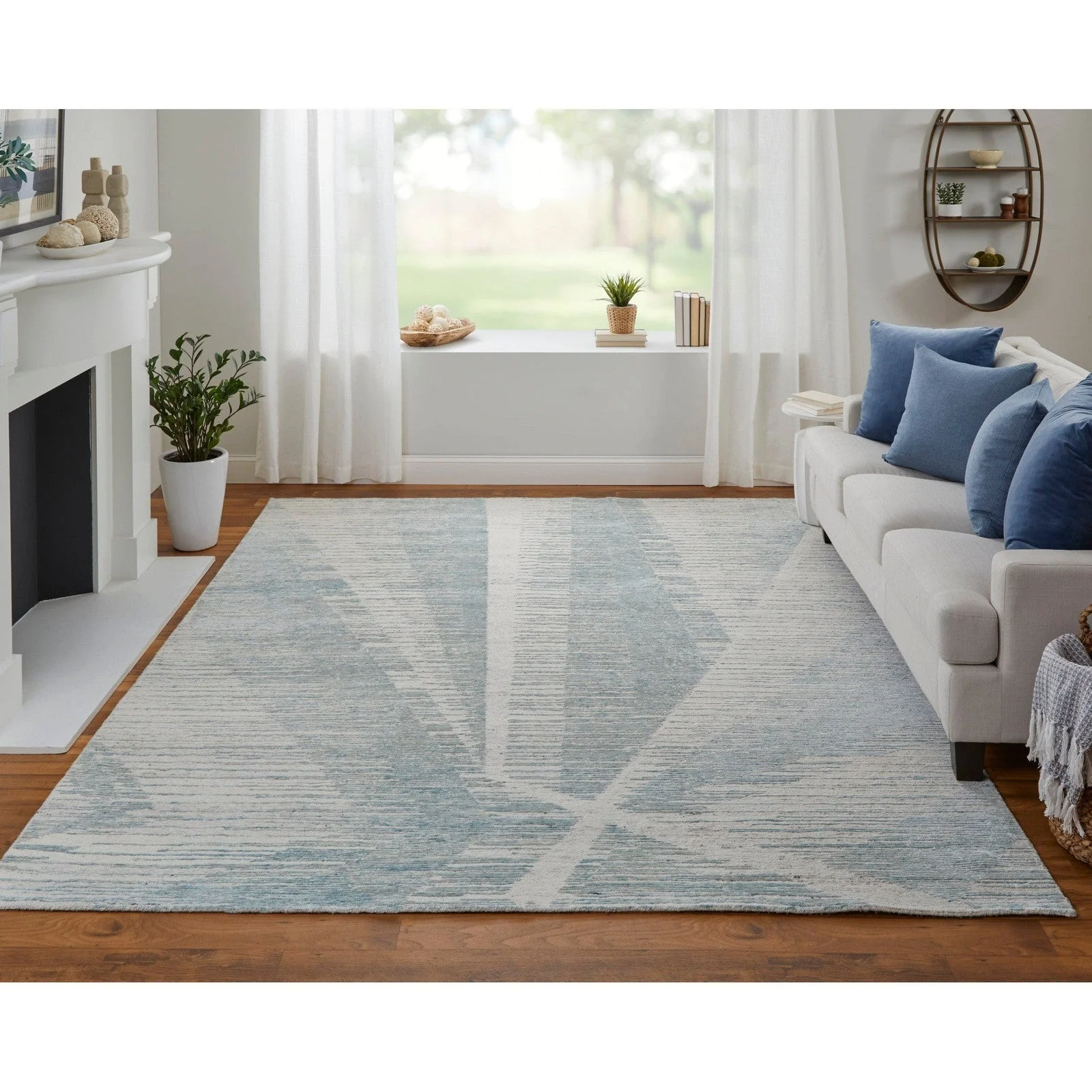 Feizy Brighton 69CHF Modern Abstract in Blue/Ivory/Silver - Image 2