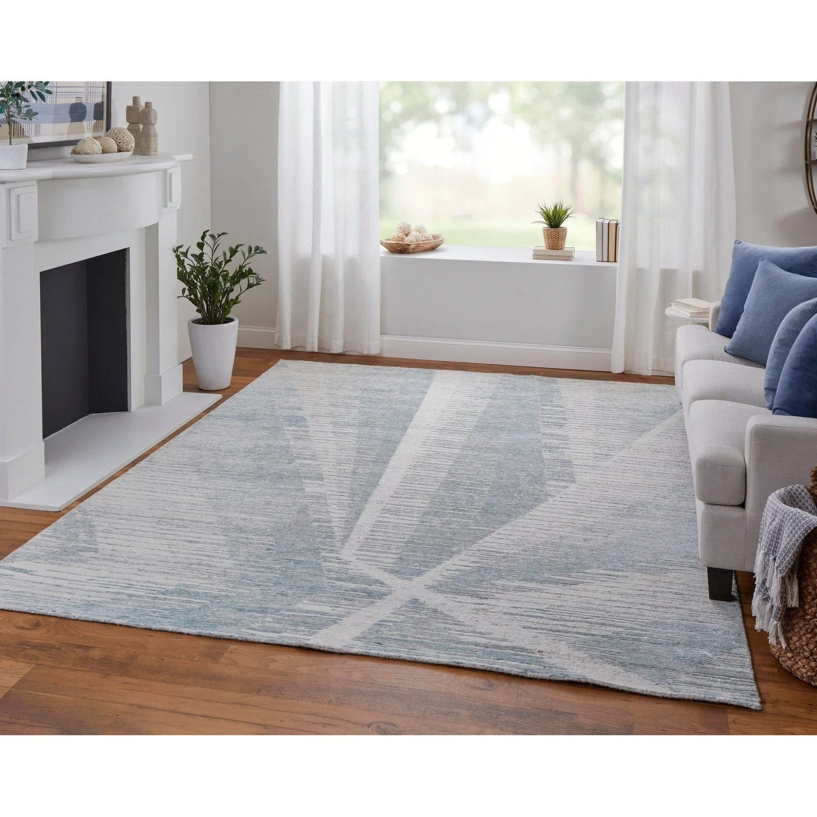 Feizy Brighton 69CHF Modern Abstract in Blue/Ivory/Silver - Image 3