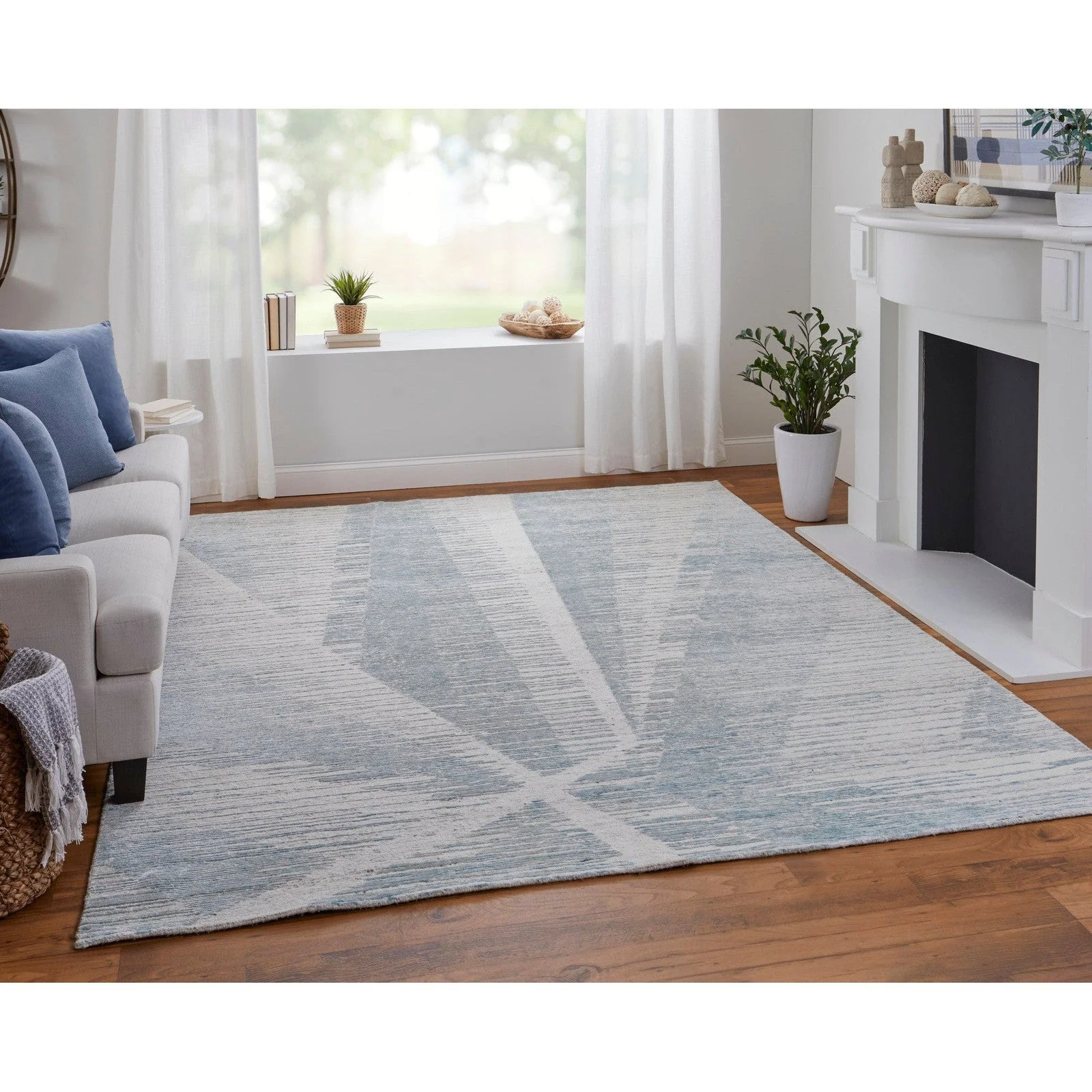 Feizy Brighton 69CHF Modern Abstract in Blue/Ivory/Silver - Image 4