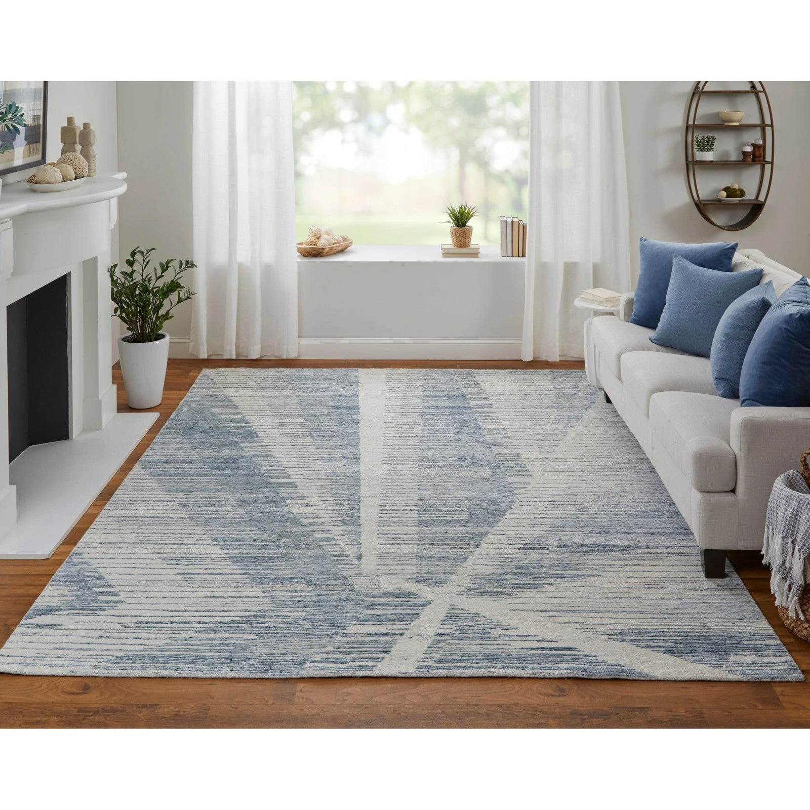 Feizy Brighton 69CHF Modern Abstract in Ivory/Blue/Silver - Image 2