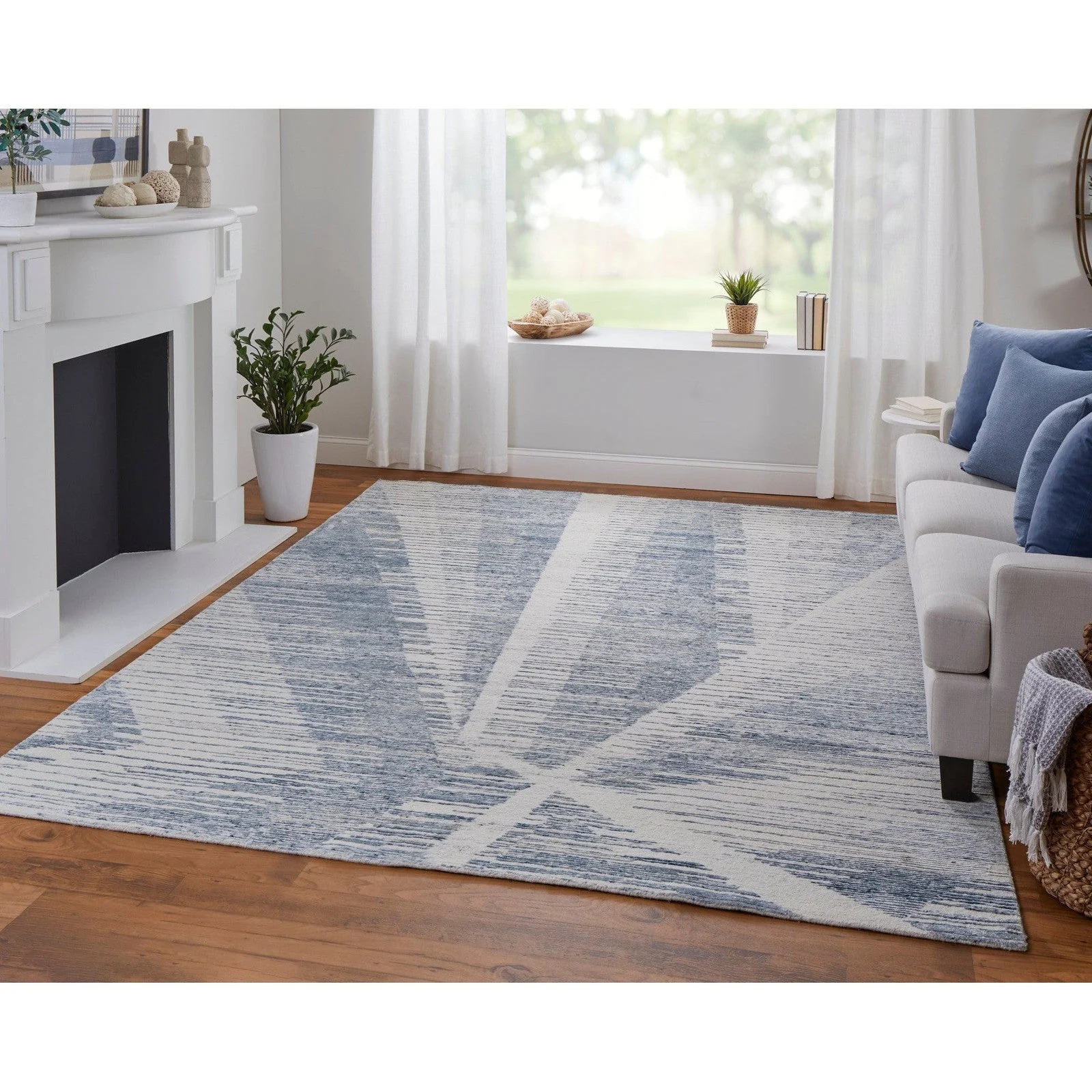Feizy Brighton 69CHF Modern Abstract in Ivory/Blue/Silver - Image 3