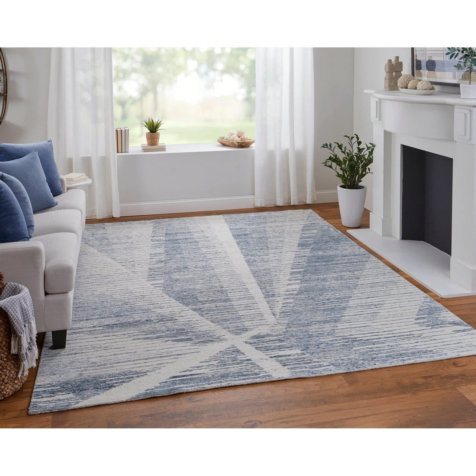 Feizy Brighton 69CHF Modern Abstract in Ivory/Blue/Silver - Image 4
