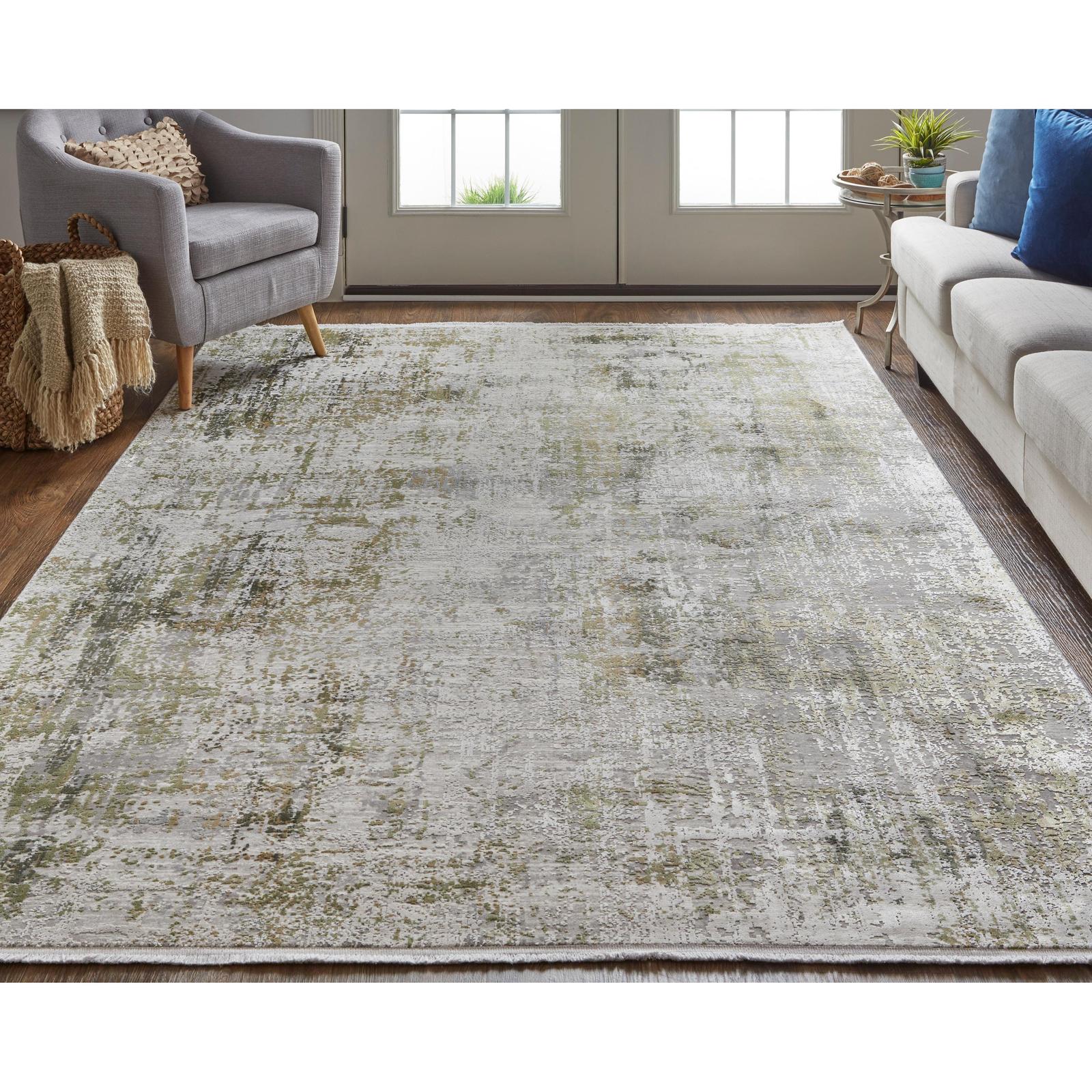 Feizy Cadiz 39FXF Modern Abstract Rug in Green/Gray/Ivory - Image 2