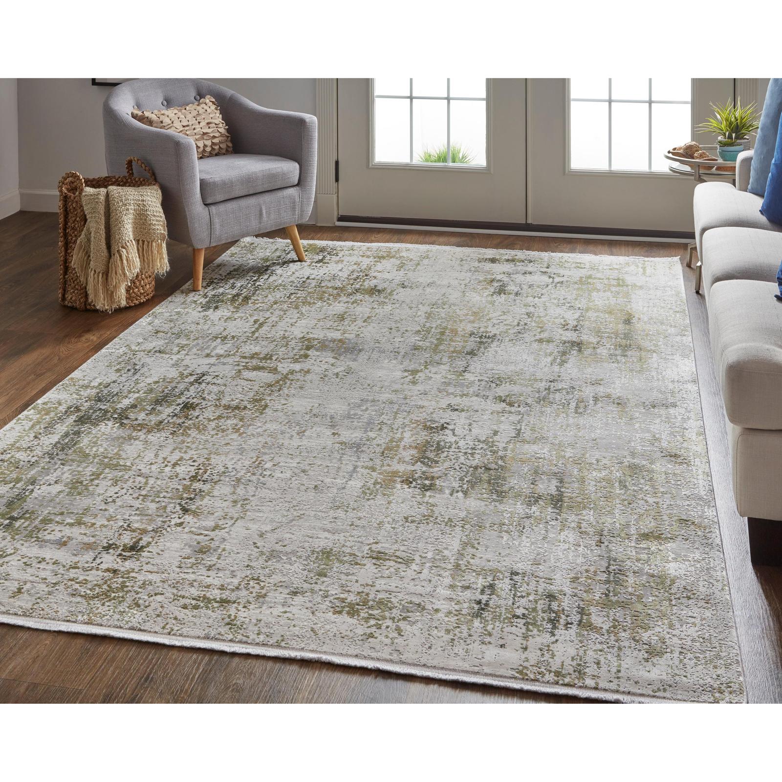 Feizy Cadiz 39FXF Modern Abstract Rug in Green/Gray/Ivory - Image 3