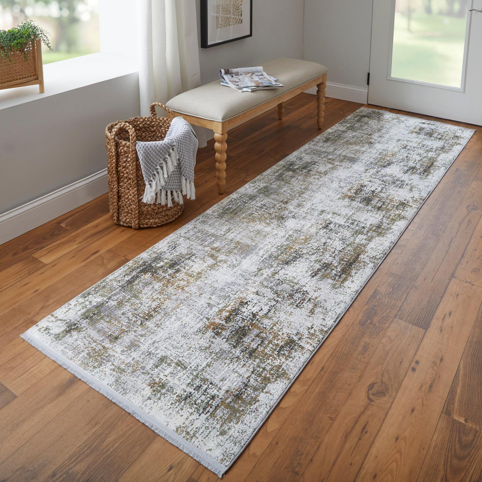 Feizy Cadiz 39FXF Modern Abstract Rug in Green/Gray/Ivory - Image 9