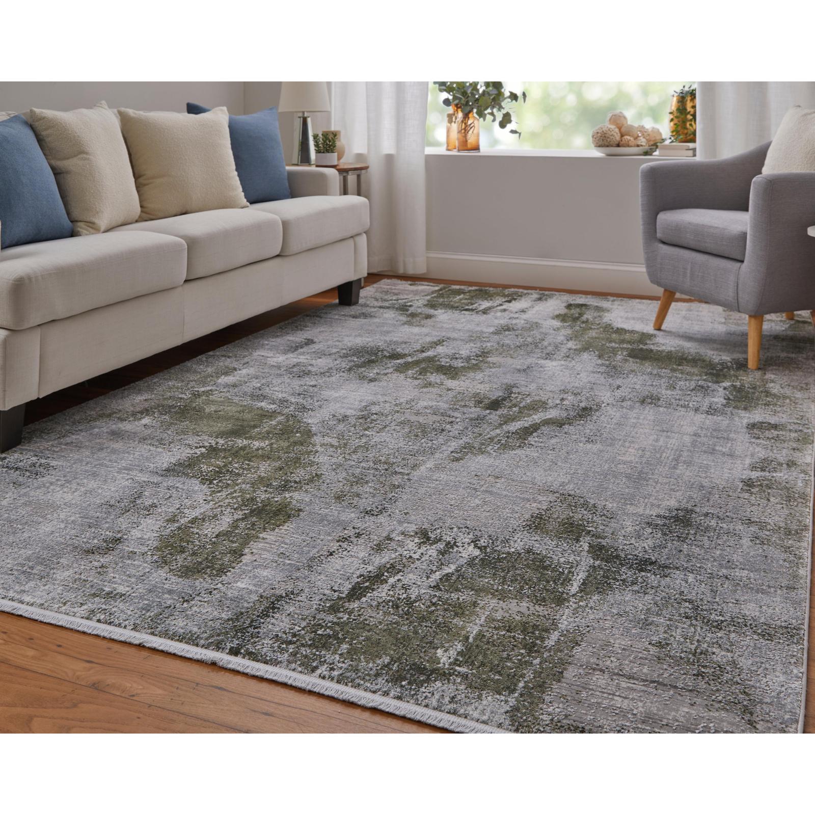 Feizy Cadiz 39N5F Modern Ikat Rug in Gray/Green/Silver - Image 2