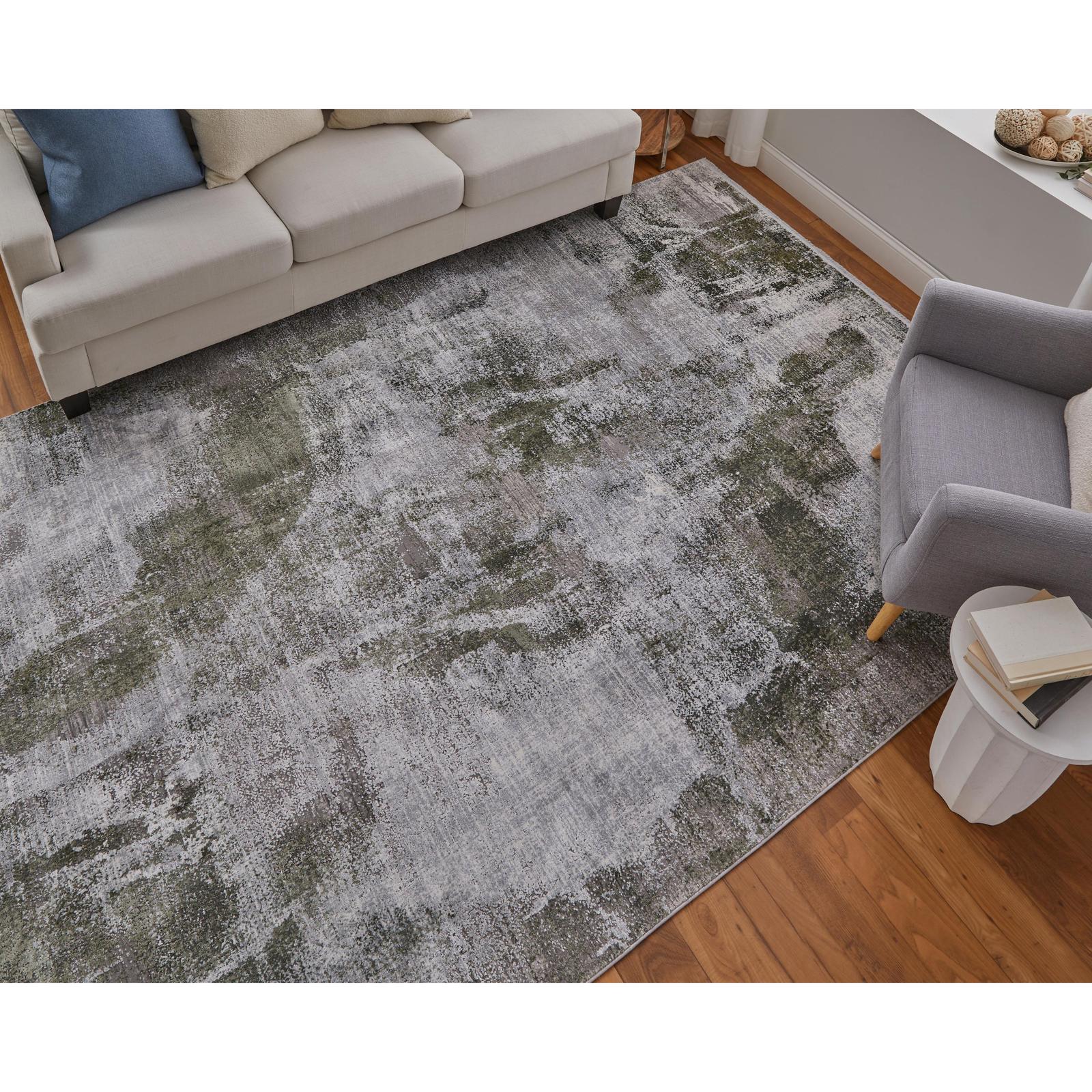 Feizy Cadiz 39N5F Modern Ikat Rug in Gray/Green/Silver - Image 3