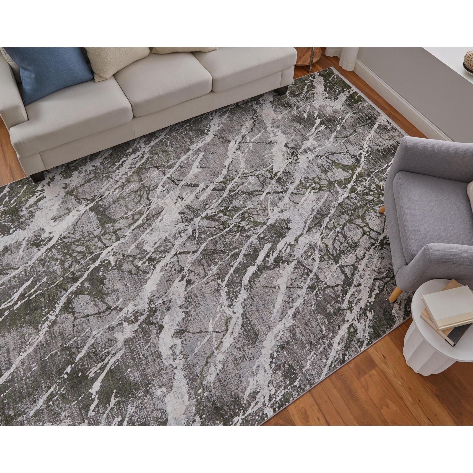 Feizy Cadiz 39N6F Modern Abstract Rug in Gray/Green/Taupe - Image 3