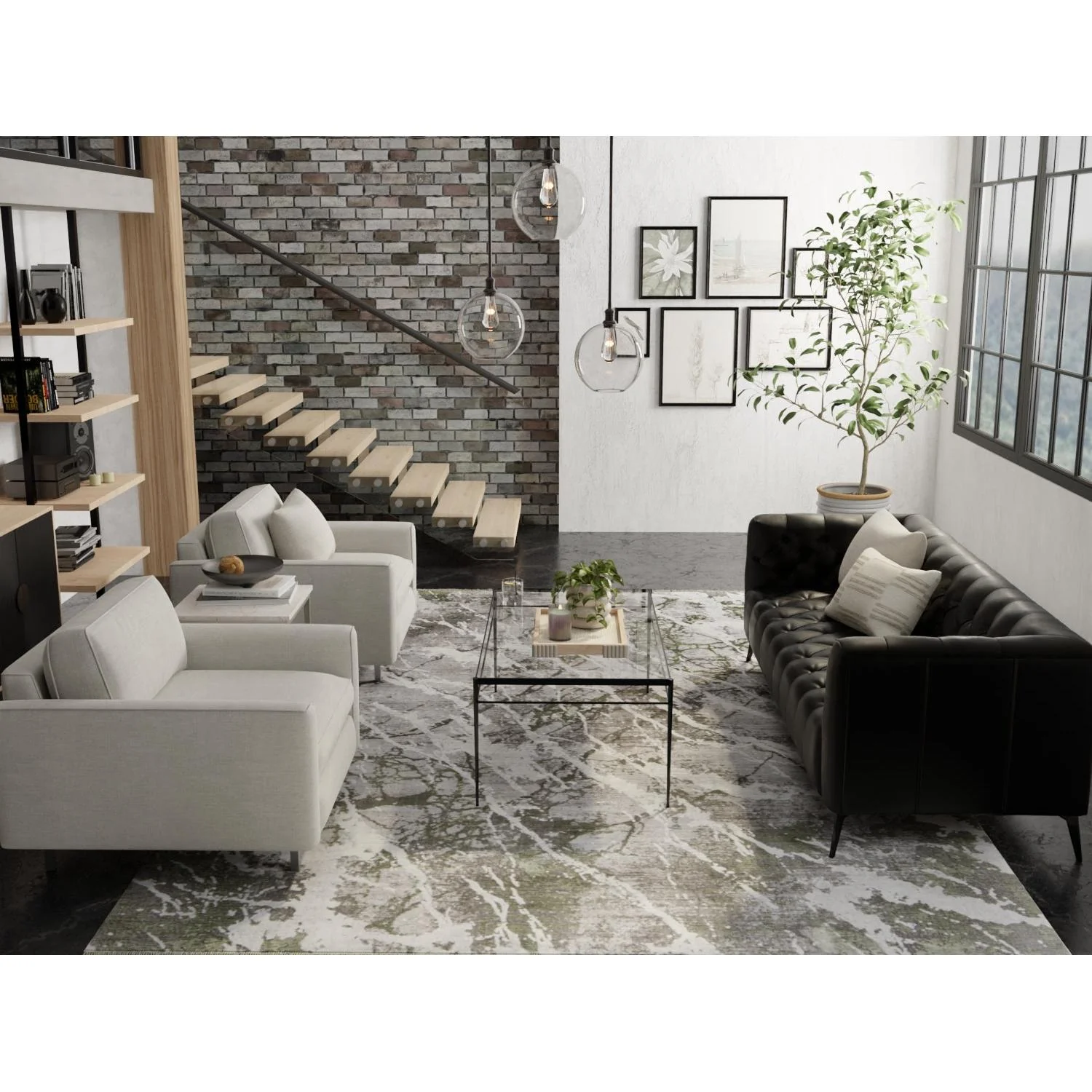 Feizy Cadiz 39N6F Modern Abstract Rug in Gray/Green/Taupe - Image 6