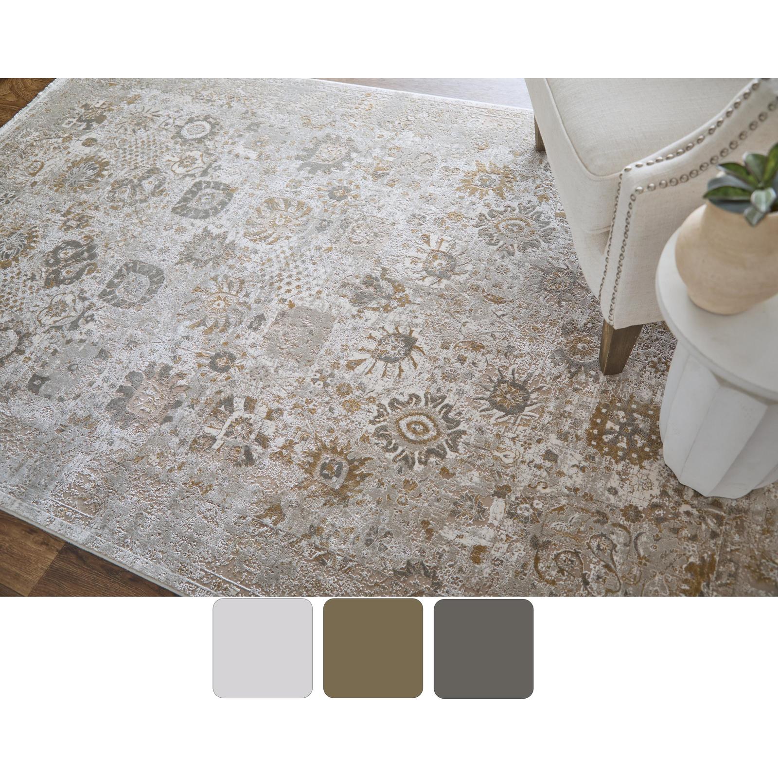 Feizy Cadiz 39SZF Traditional Floral & Botanical Rug in Ivory/Gray/Gold - Image 10