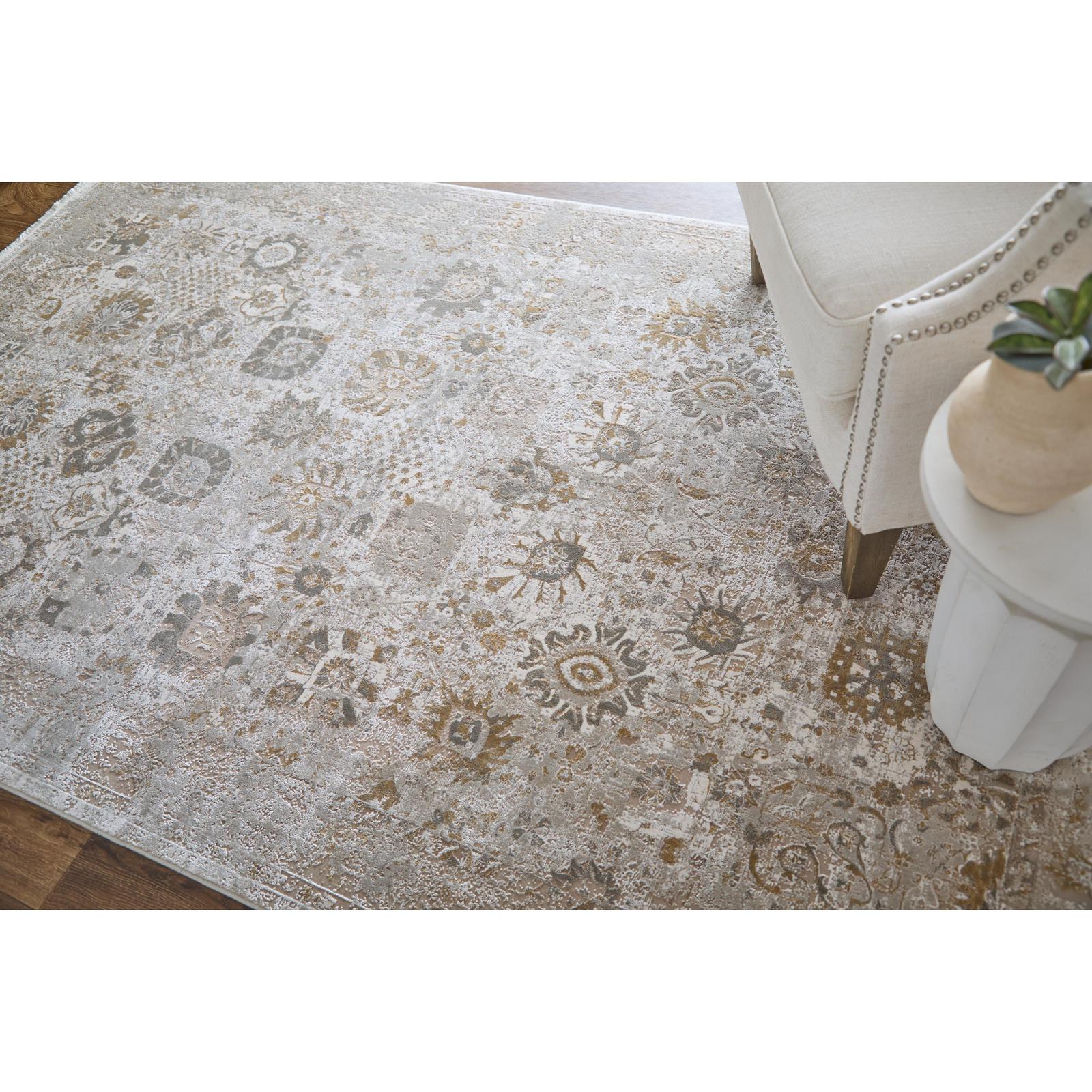 Feizy Cadiz 39SZF Traditional Floral & Botanical Rug in Ivory/Gray/Gold - Image 2