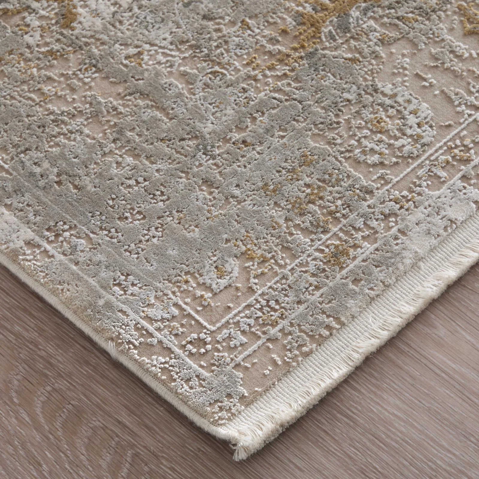 Feizy Cadiz 39SZF Traditional Floral & Botanical Rug in Ivory/Gray/Gold - Image 4