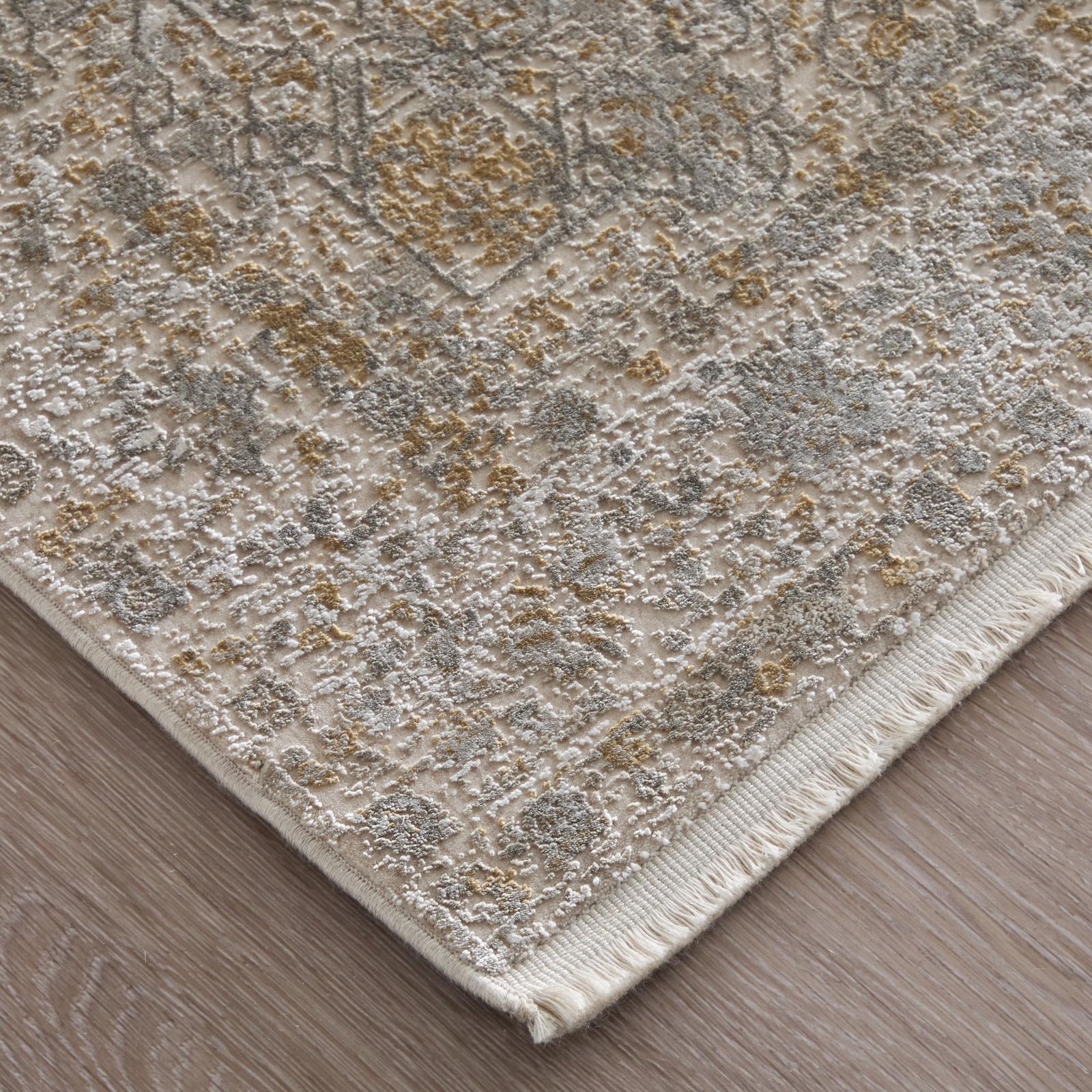 Feizy Cadiz 39T0F Traditional Medallion Rug in Ivory/Gray/Gold - Image 4