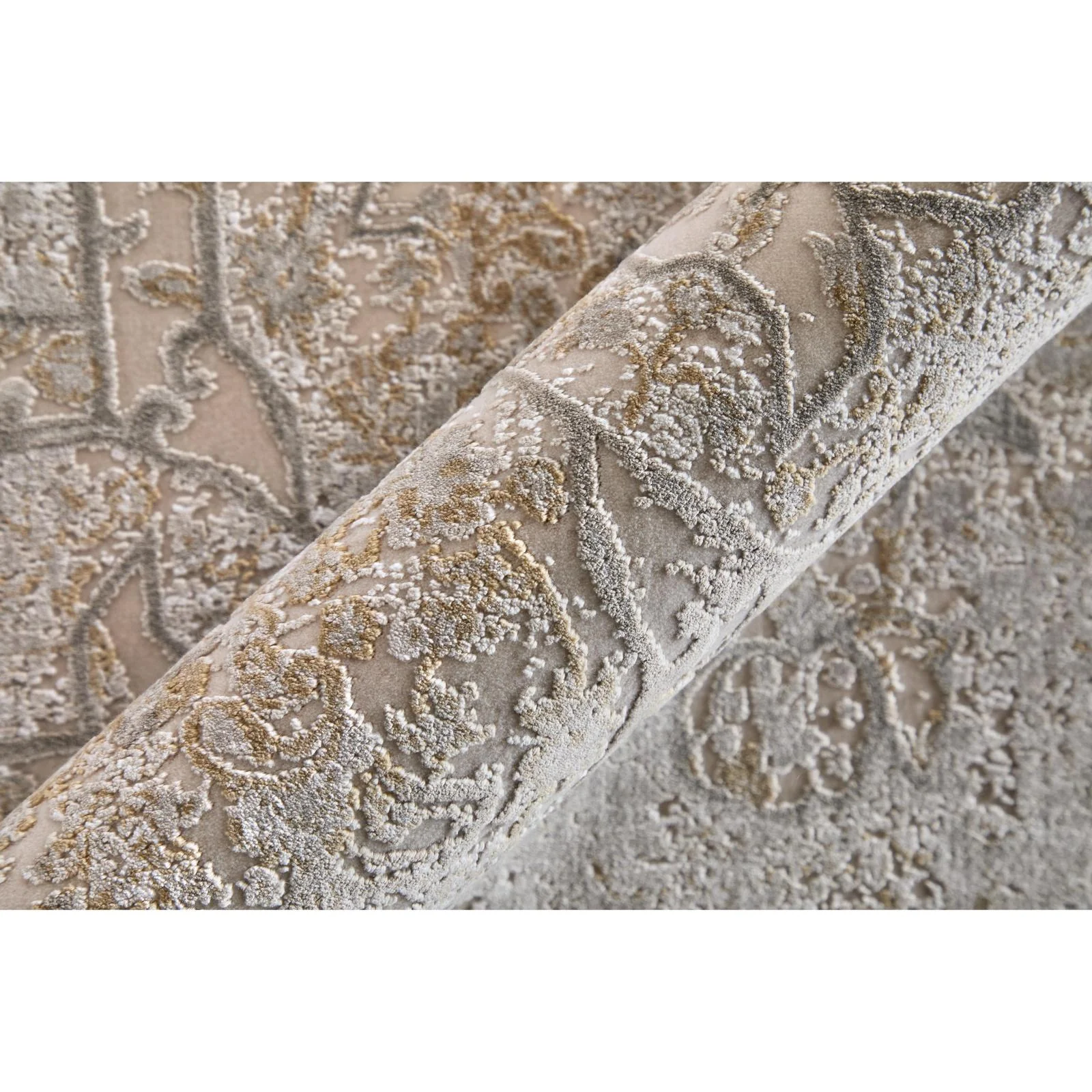 Feizy Cadiz 39T0F Traditional Medallion Rug in Ivory/Gray/Gold - Image 6