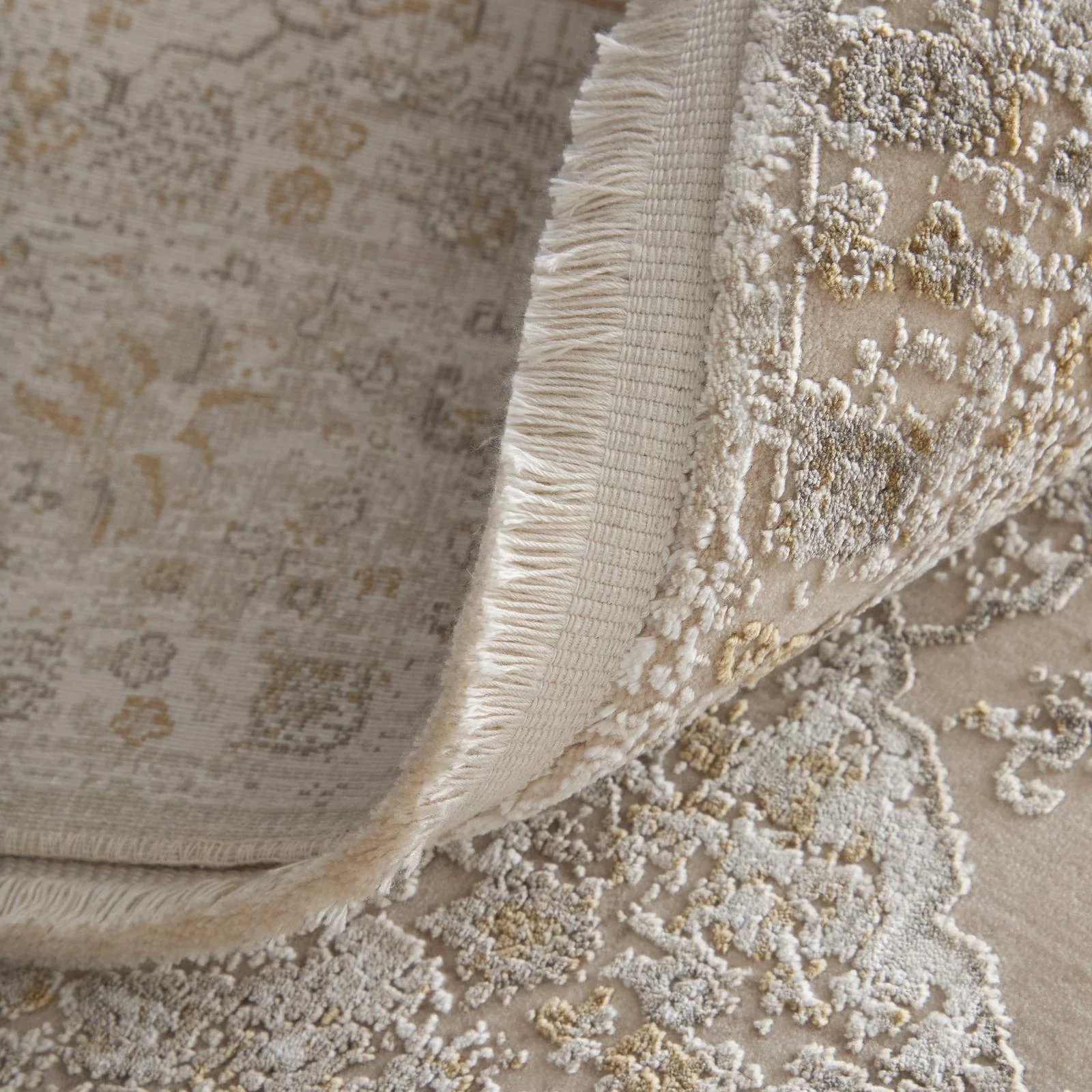 Feizy Cadiz 39T0F Traditional Medallion Rug in Ivory/Gray/Gold - Image 8