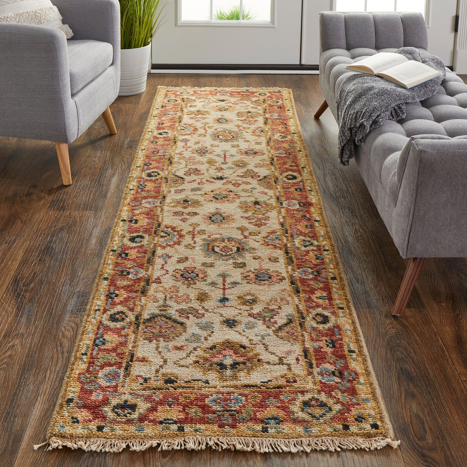 Feizy Carrington 6805F Traditional Oriental in Ivory/Red/Blue - Image 10