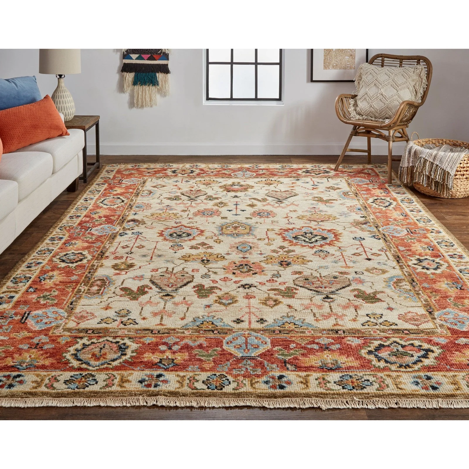 Feizy Carrington 6805F Traditional Oriental in Ivory/Red/Blue - Image 2