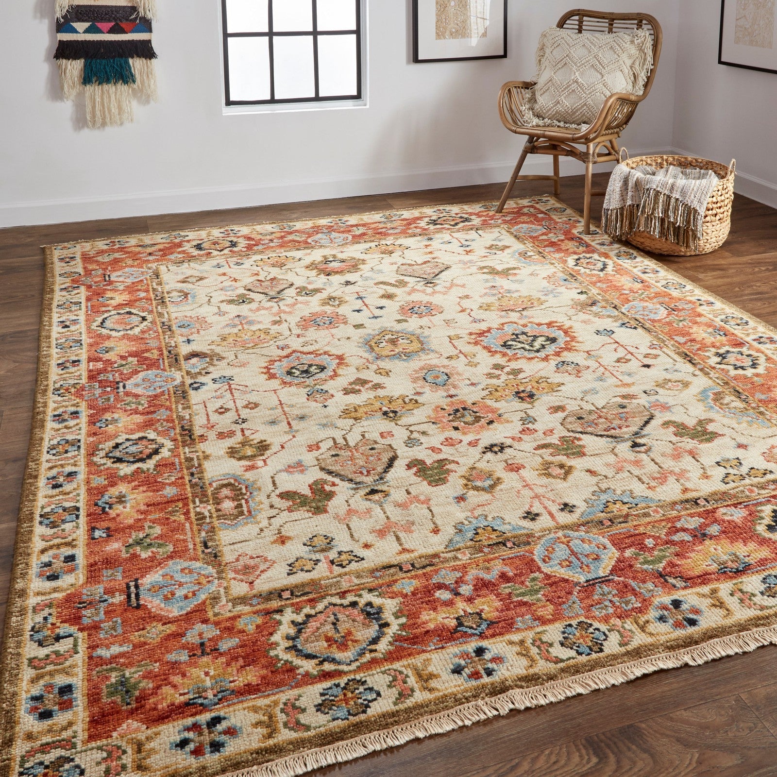 Feizy Carrington 6805F Traditional Oriental in Ivory/Red/Blue - Image 3
