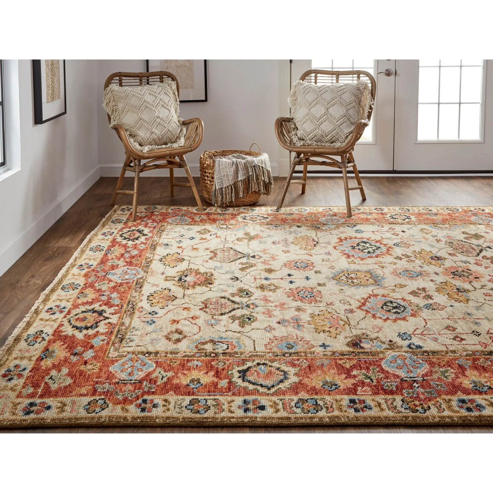 Feizy Carrington 6805F Traditional Oriental in Ivory/Red/Blue - Image 4