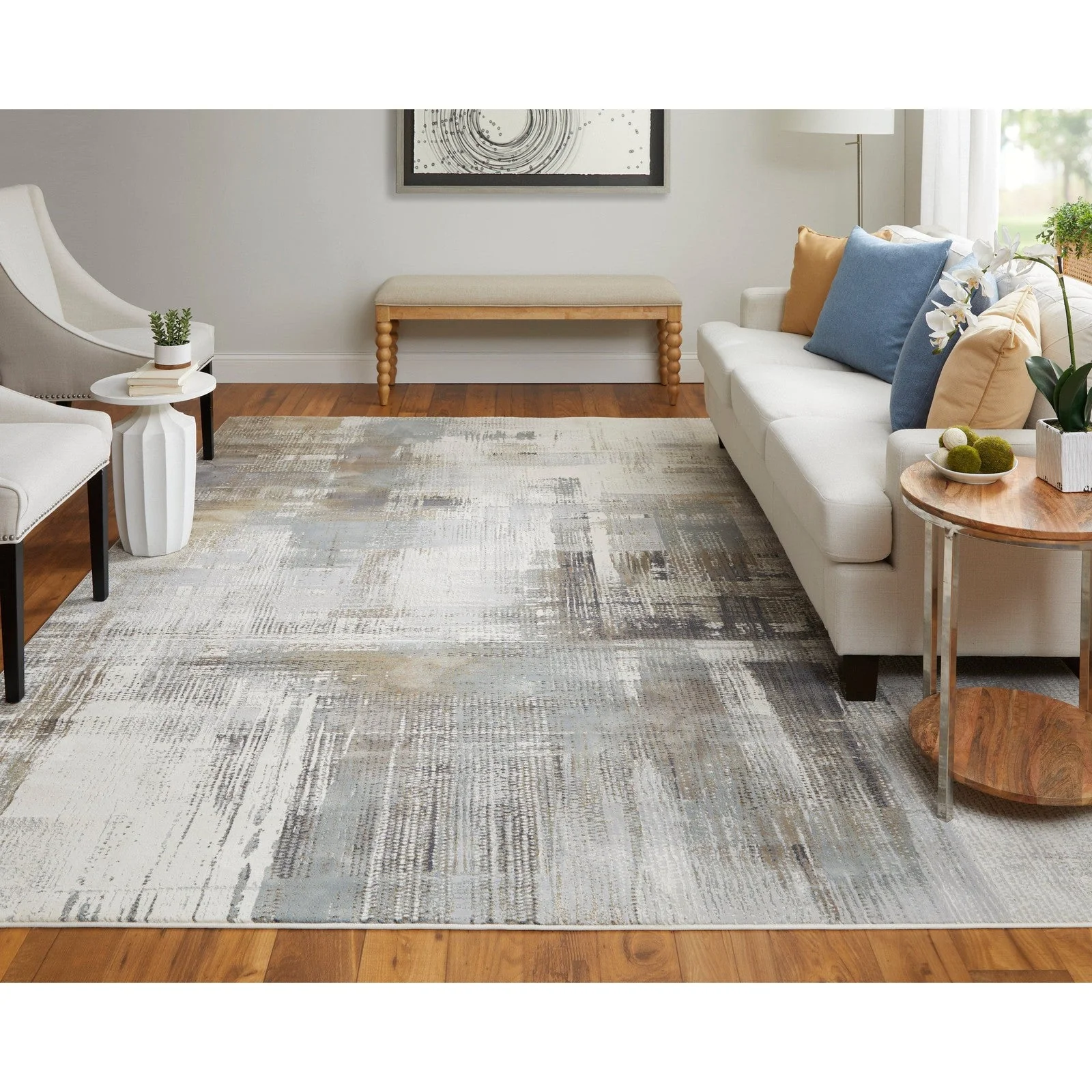 Feizy Clio 39LWF Modern Abstract in Ivory/Gray/Brown - Image 2
