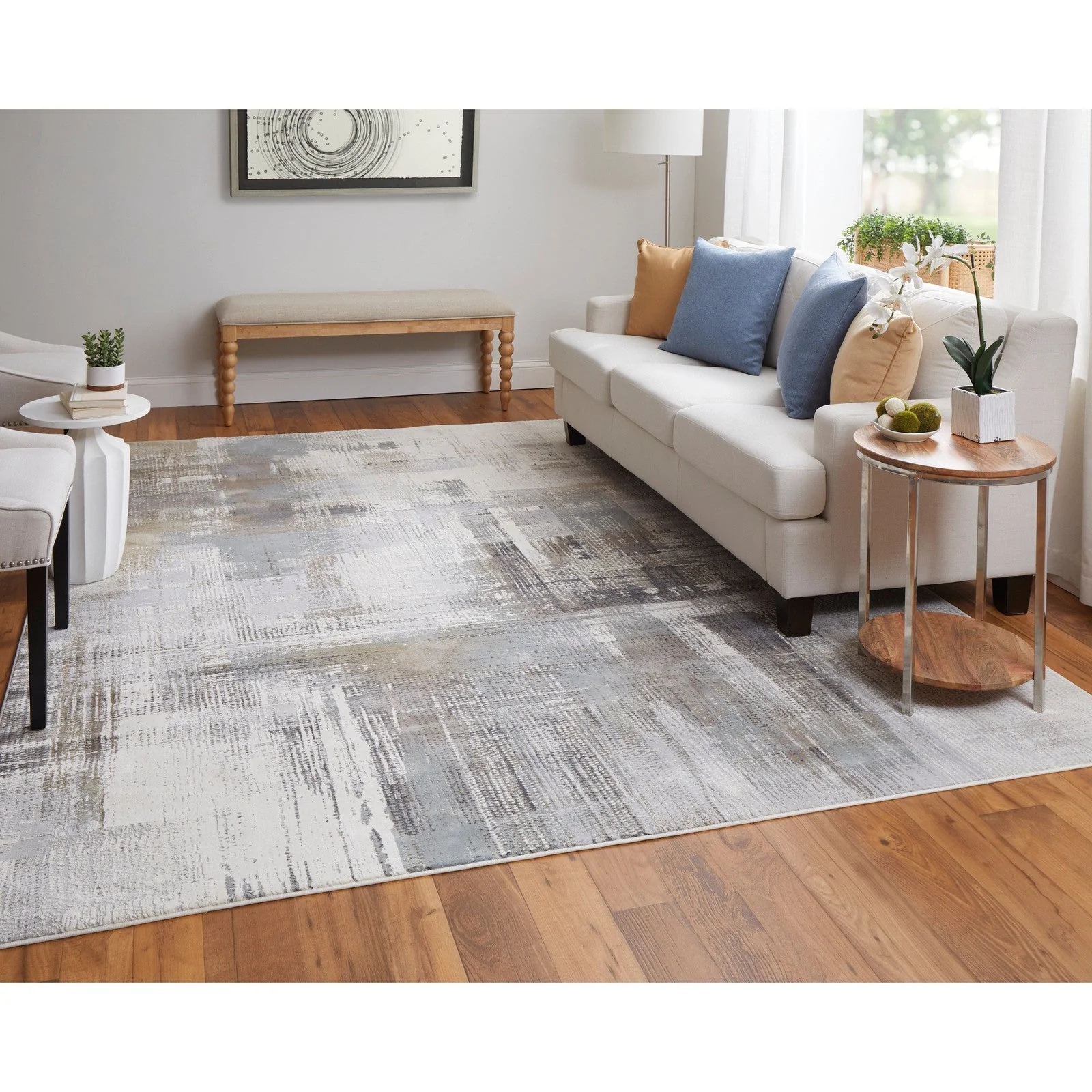 Feizy Clio 39LWF Modern Abstract in Ivory/Gray/Brown - Image 3