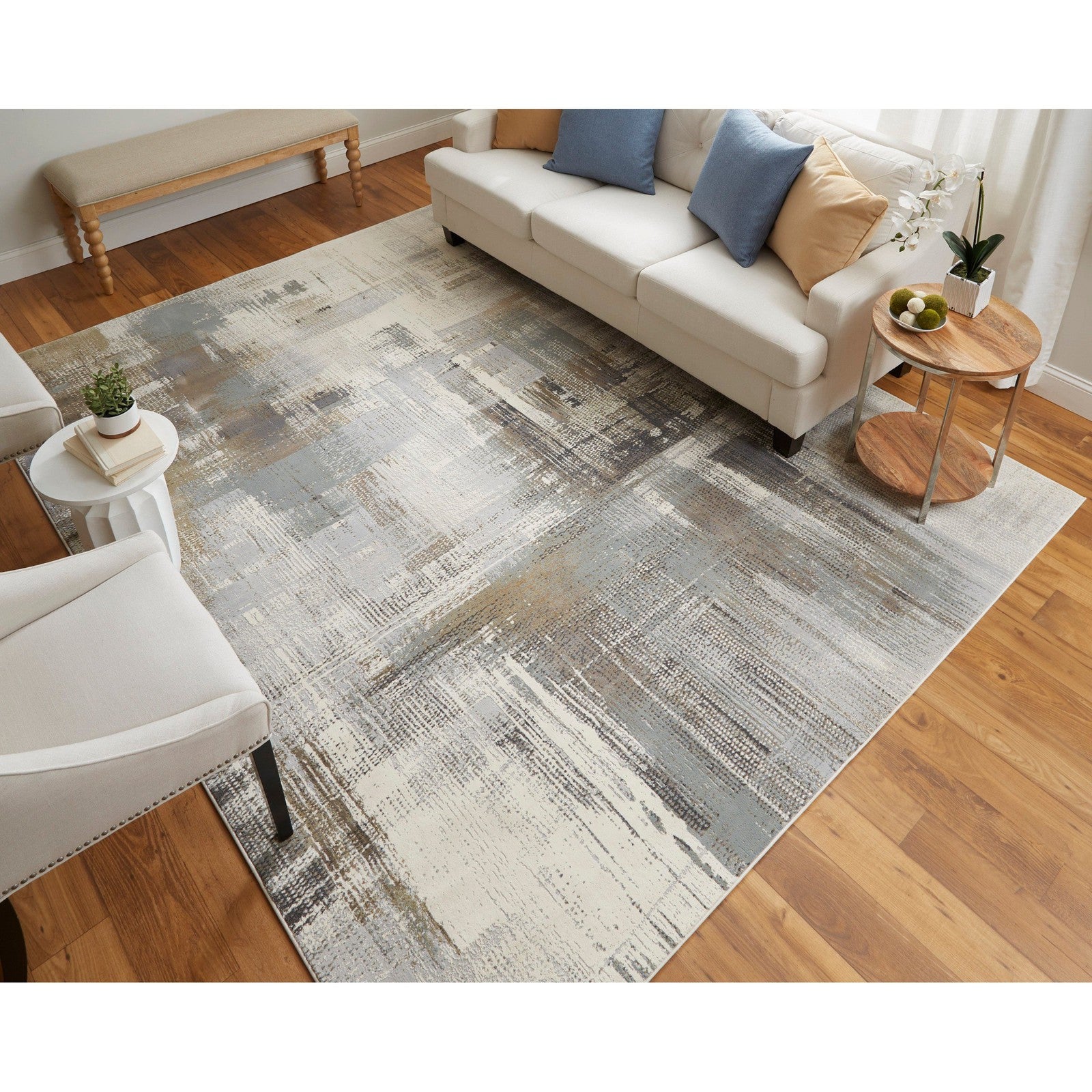 Feizy Clio 39LWF Modern Abstract in Ivory/Gray/Brown - Image 4