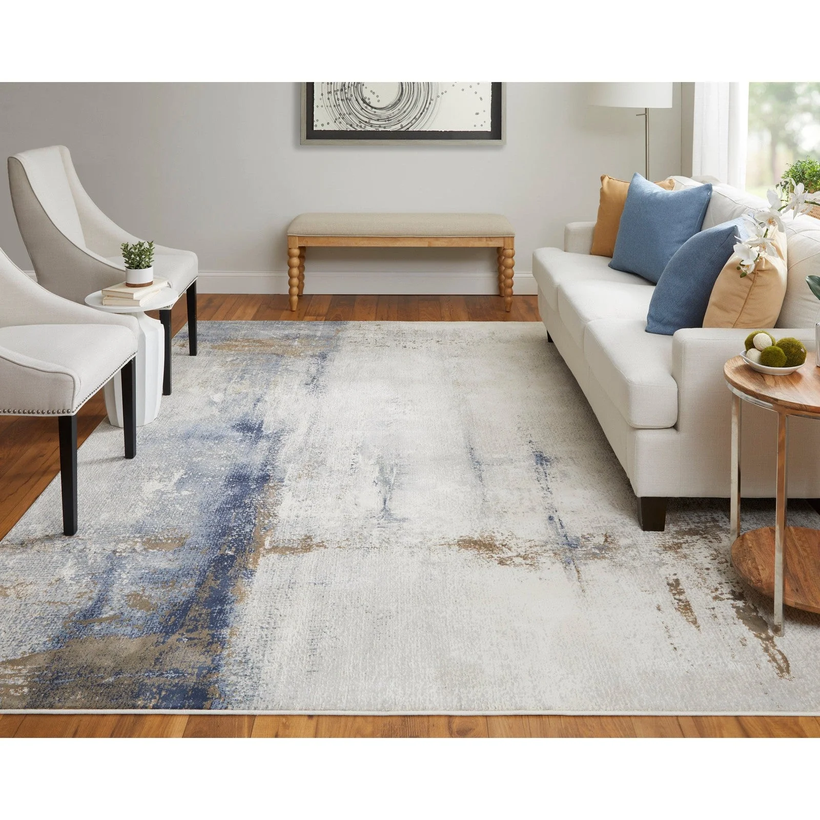 Feizy Clio 39LXF Modern Abstract in Ivory/Blue/Brown - Image 2