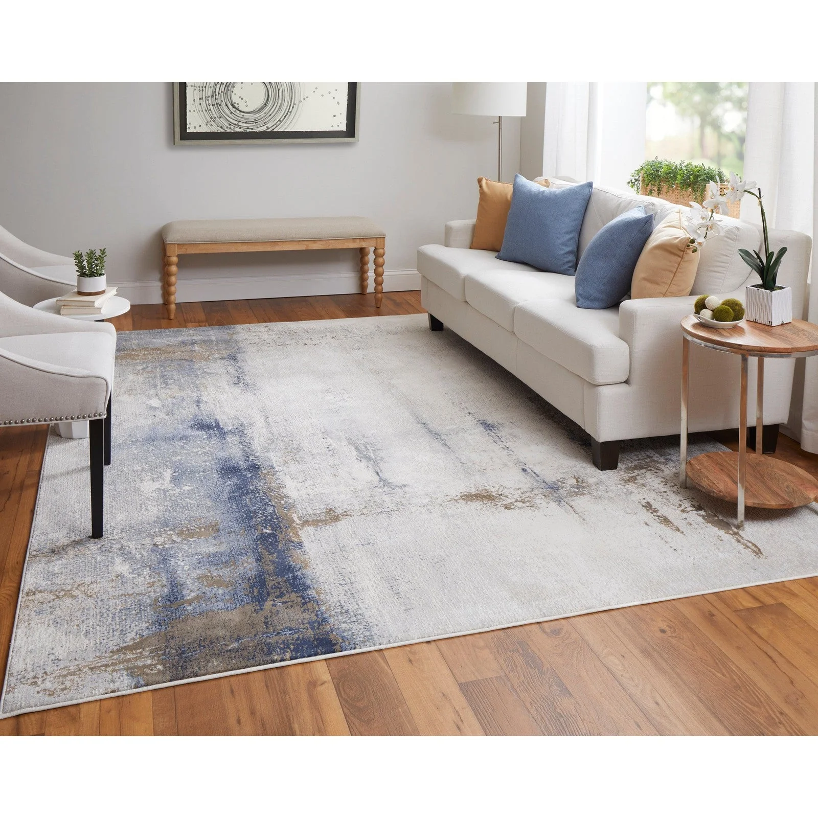 Feizy Clio 39LXF Modern Abstract in Ivory/Blue/Brown - Image 3