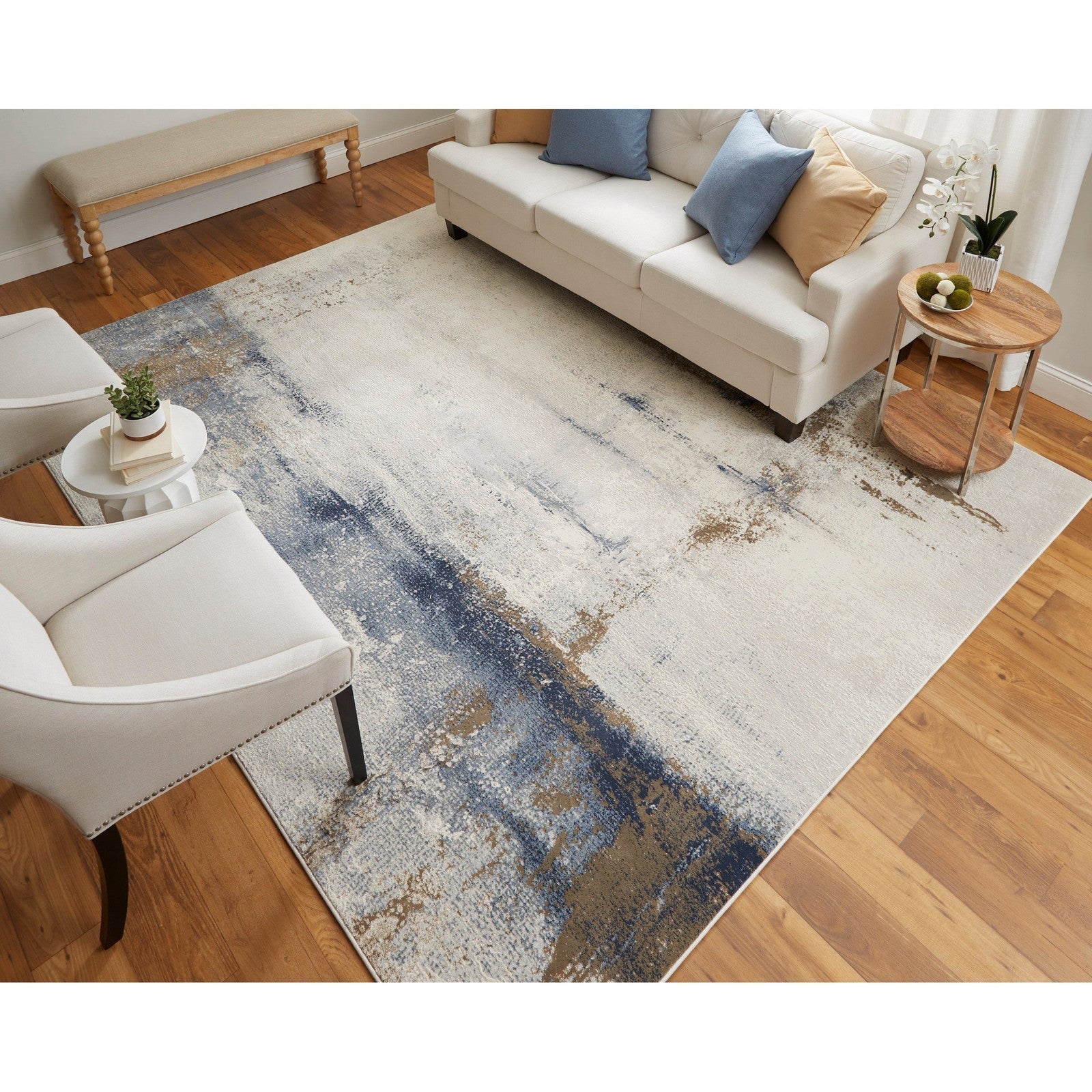 Feizy Clio 39LXF Modern Abstract in Ivory/Blue/Brown - Image 4