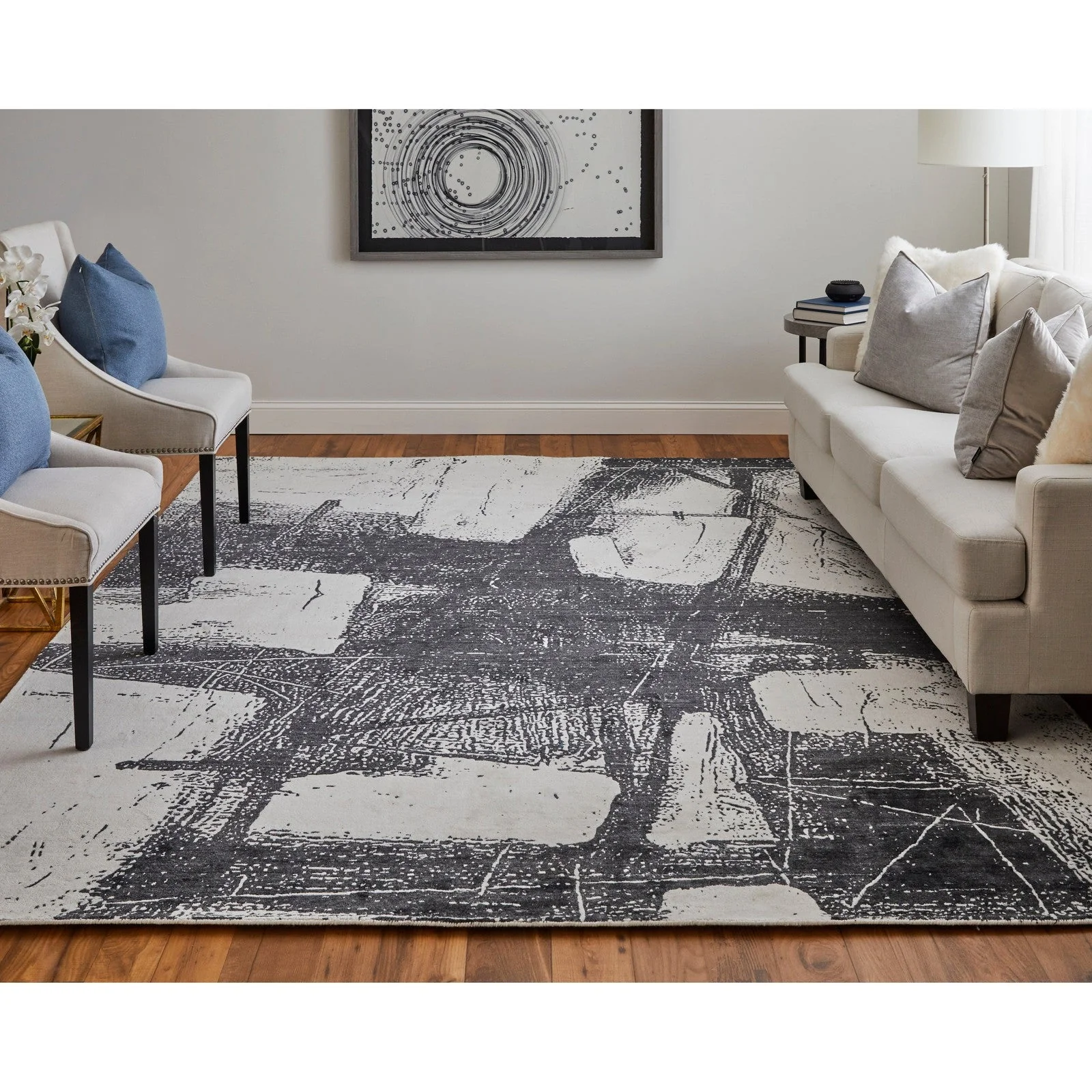 Feizy Coda 8927F Modern Abstract Rug in Black/White - Image 2