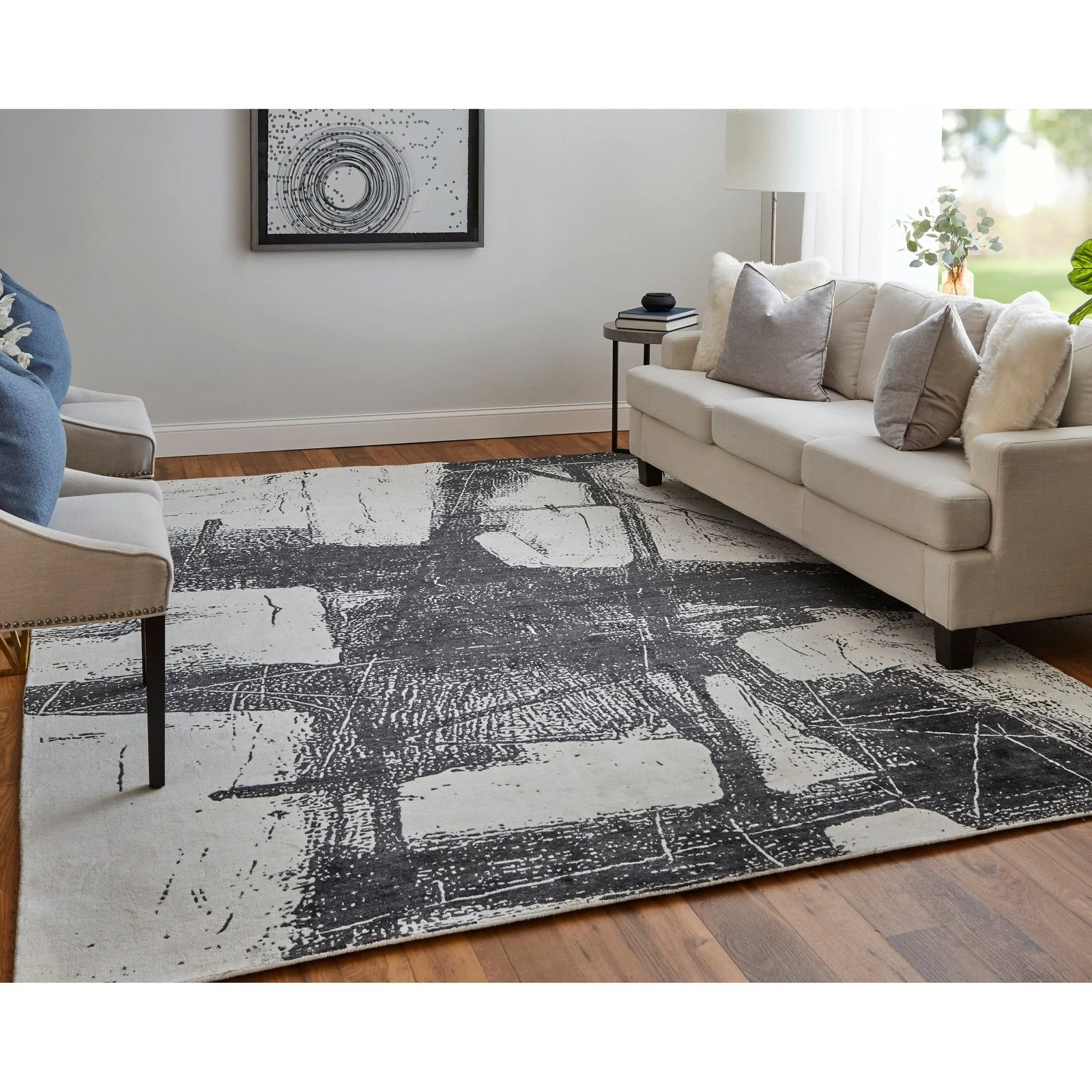 Feizy Coda 8927F Modern Abstract Rug in Black/White - Image 3
