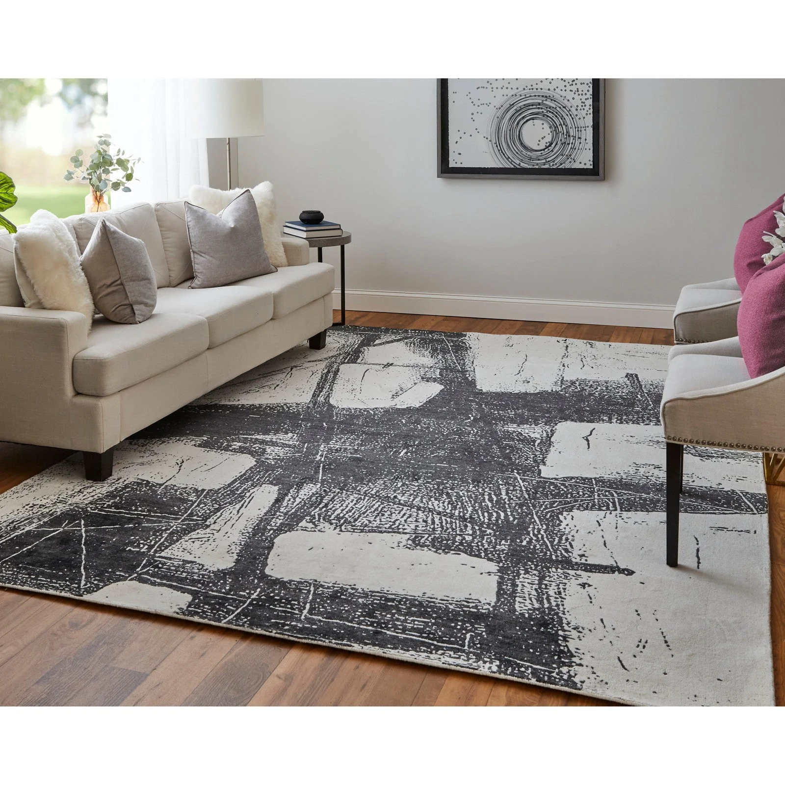 Feizy Coda 8927F Modern Abstract Rug in Black/White - Image 4