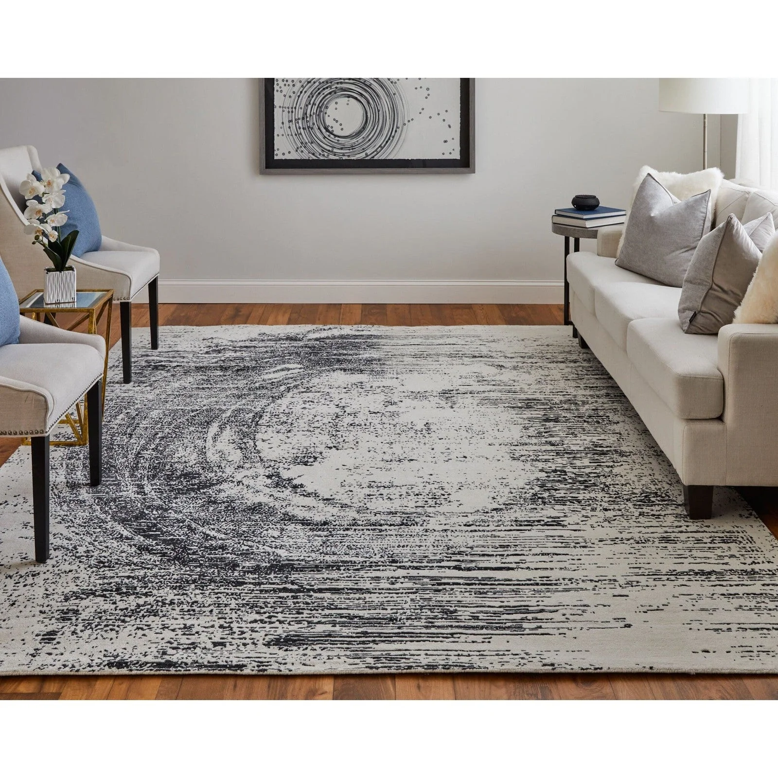Feizy Coda 8928F Modern Abstract Rug in Black/White - Image 2