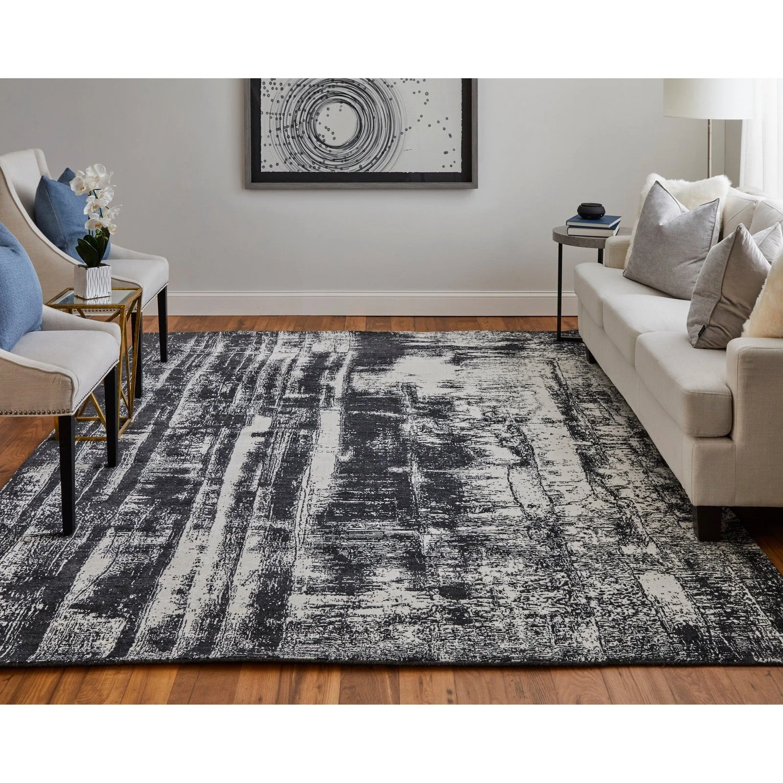 Feizy Coda 8929F Modern Abstract Rug in Black/White - Image 2