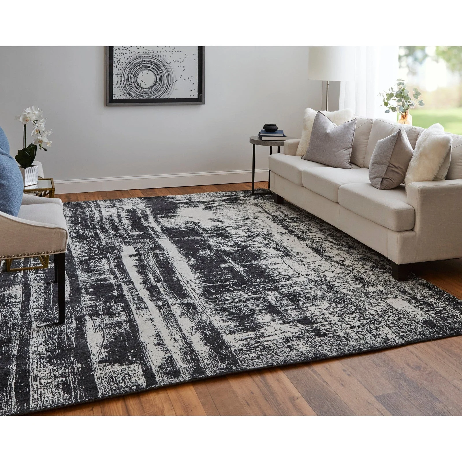 Feizy Coda 8929F Modern Abstract Rug in Black/White - Image 3