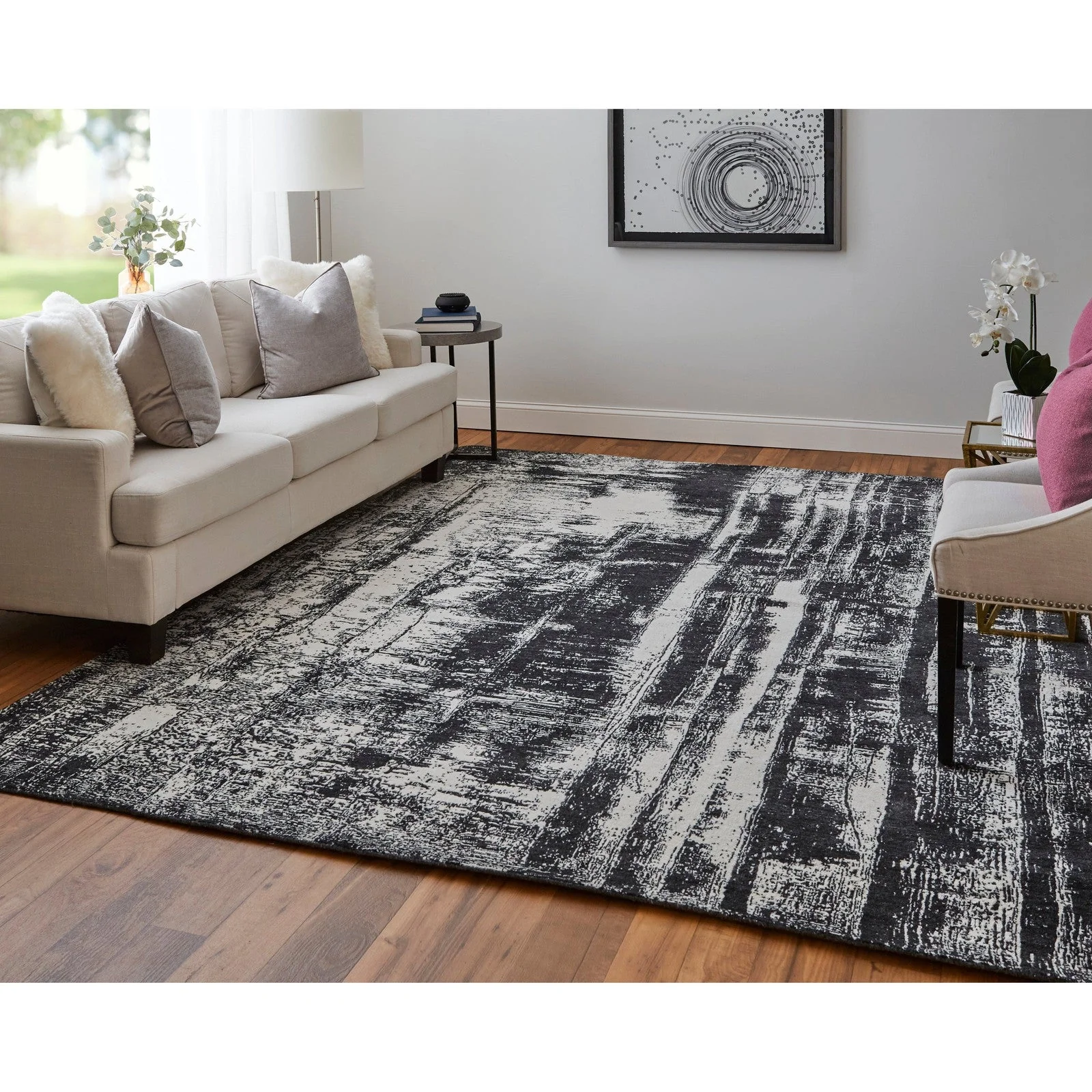 Feizy Coda 8929F Modern Abstract Rug in Black/White - Image 4