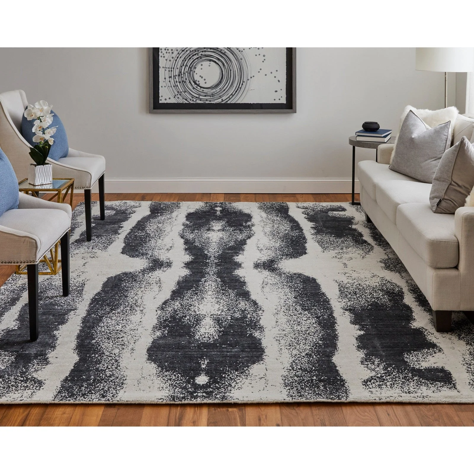 Feizy Coda 8930F Modern Abstract Rug in Black/White - Image 2