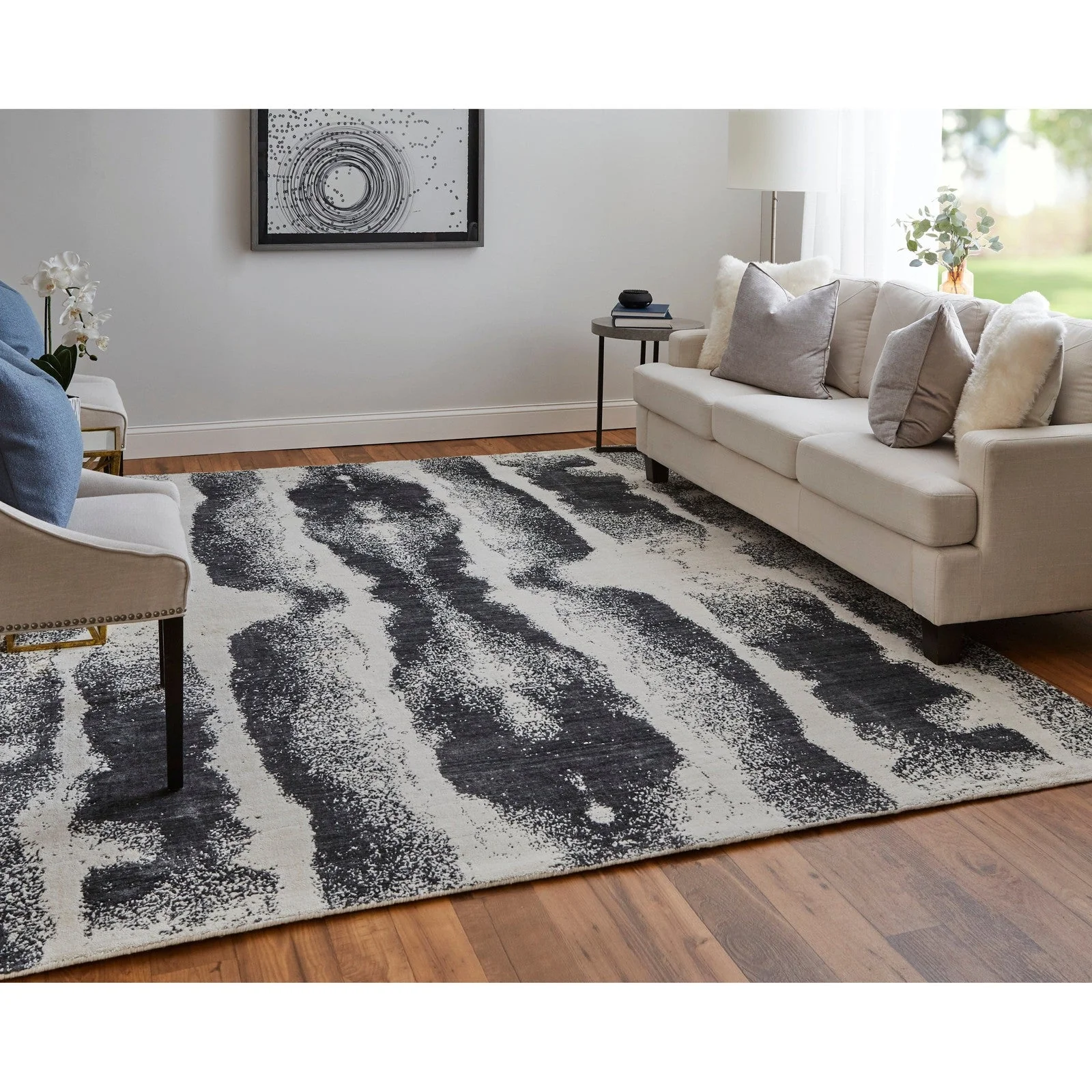 Feizy Coda 8930F Modern Abstract Rug in Black/White - Image 3