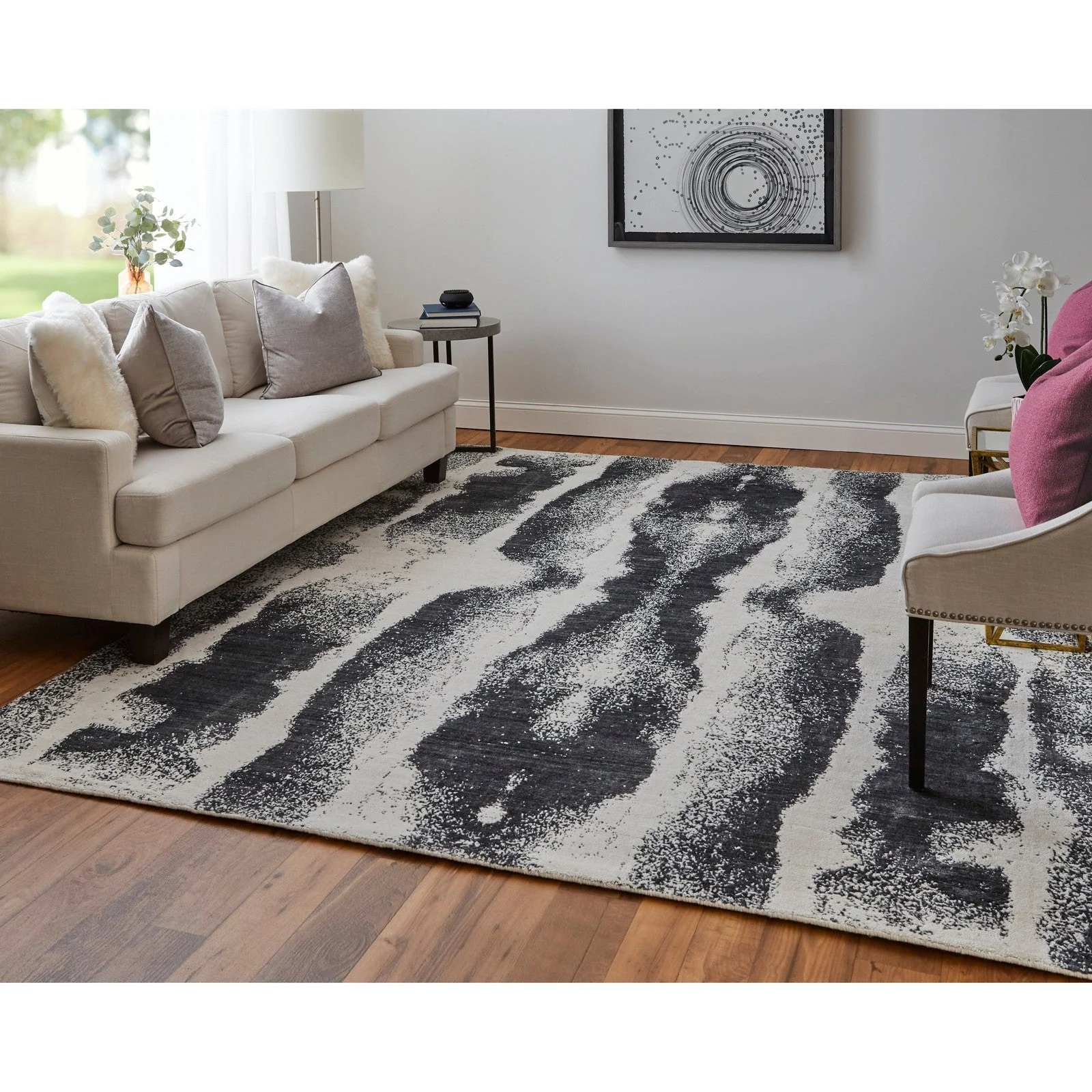 Feizy Coda 8930F Modern Abstract Rug in Black/White - Image 4