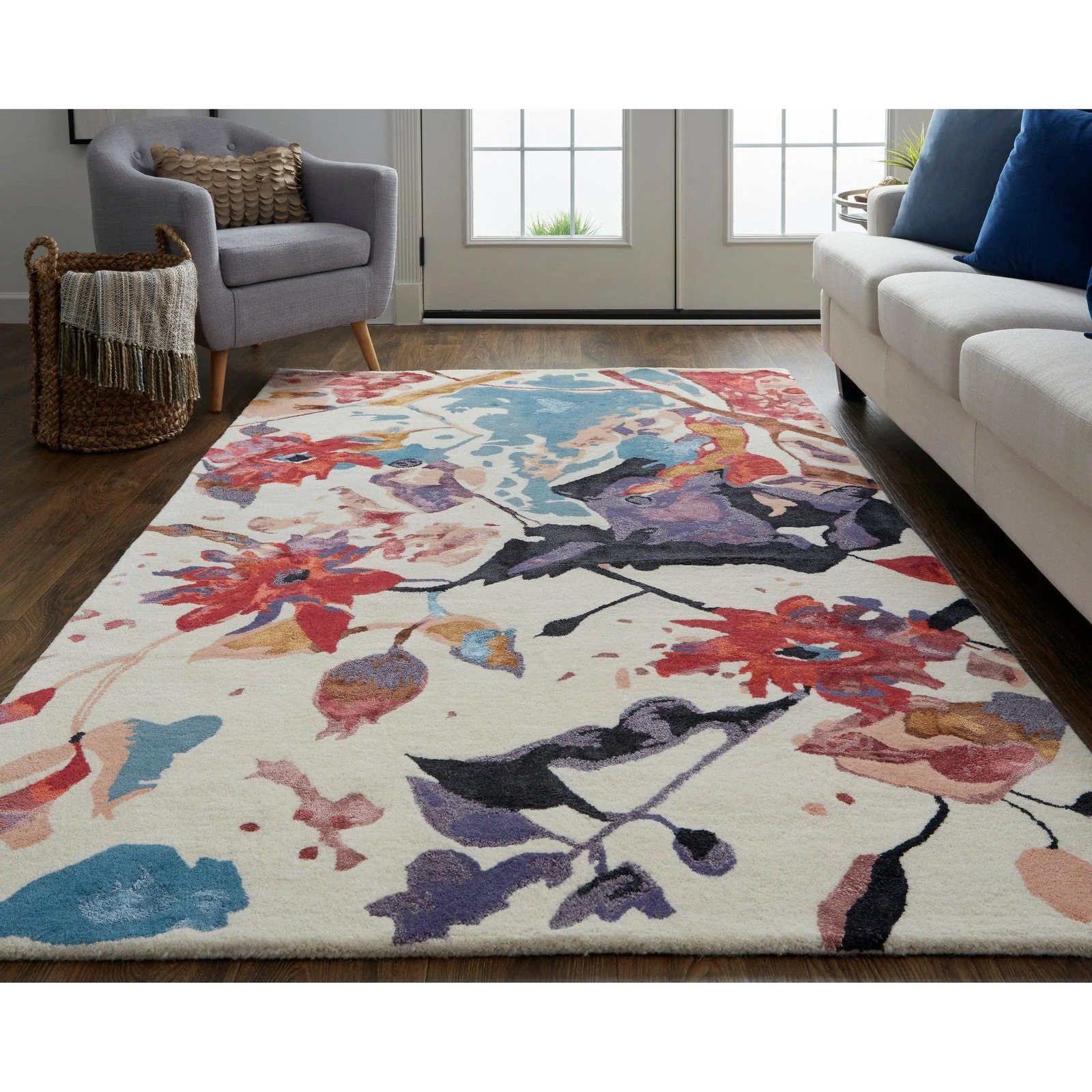 Feizy Dafney 8863F Transitional Floral & Botanical in Red/Blue/Purple - Image 2
