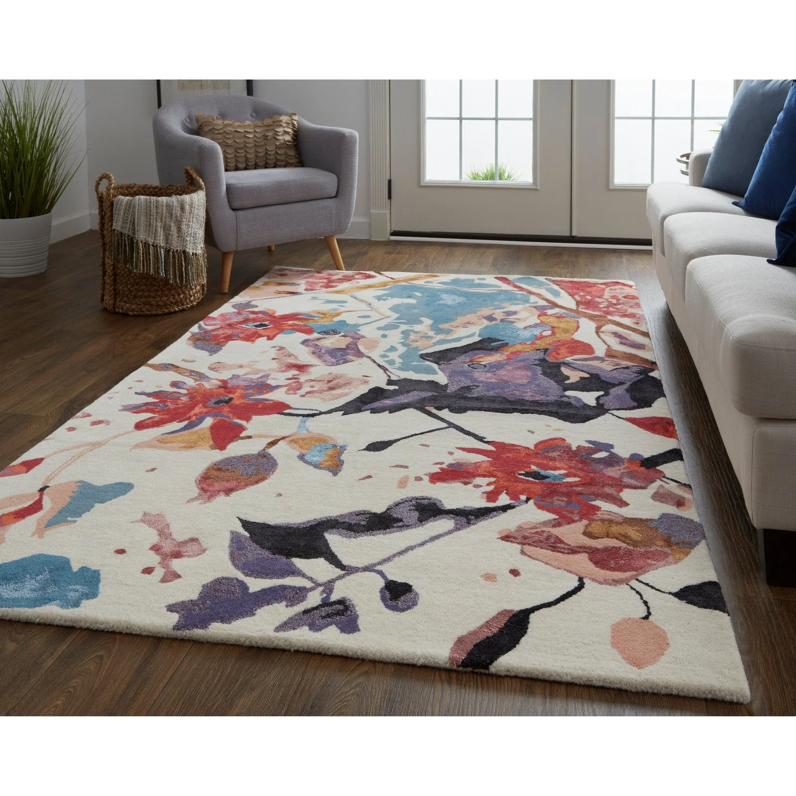 Feizy Dafney 8863F Transitional Floral & Botanical in Red/Blue/Purple - Image 3