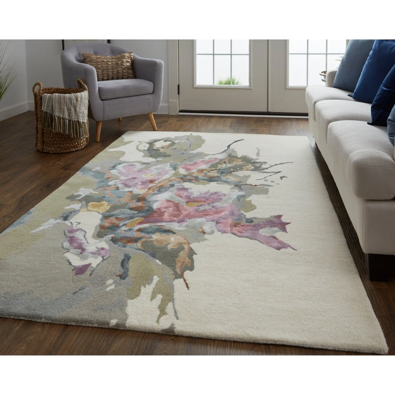 Feizy Dafney 8864F Transitional Floral & Botanical in Purple/Pink/Green - Image 3