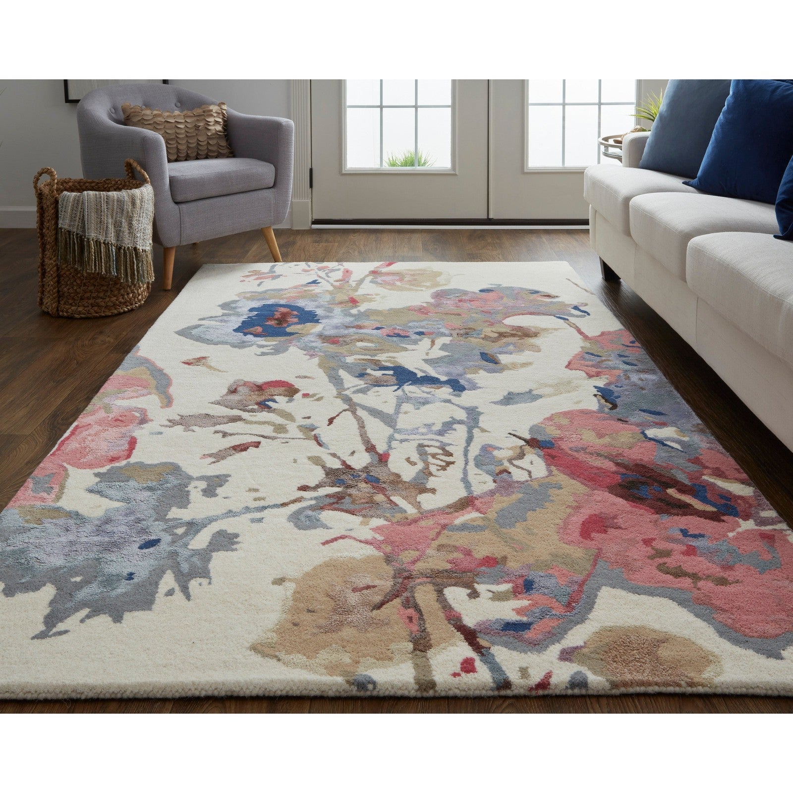 Feizy Dafney 8865F Transitional Floral & Botanical in Blue/Pink/Gray - Image 2