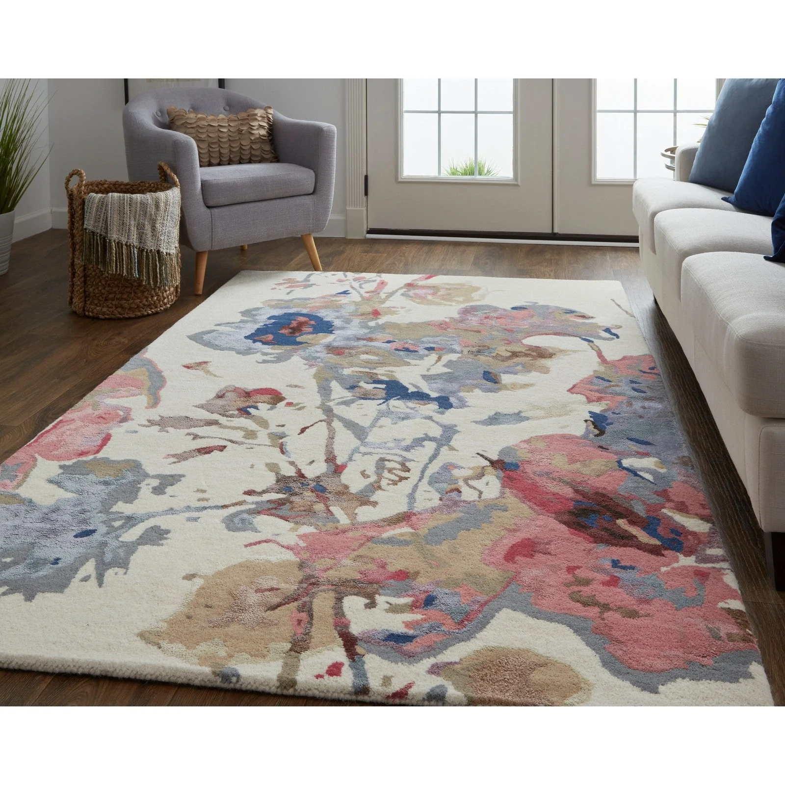 Feizy Dafney 8865F Transitional Floral & Botanical in Blue/Pink/Gray - Image 3