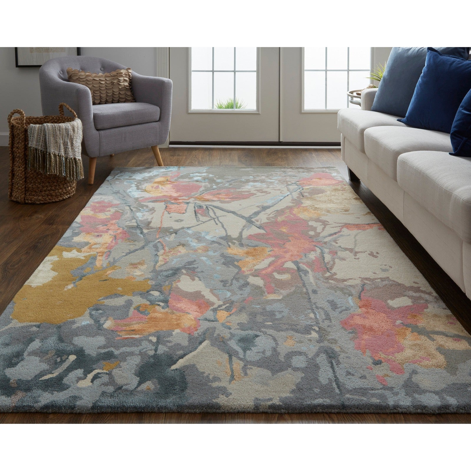 Feizy Dafney 8867F Transitional Floral & Botanical in Blue/Pink/Gray - Image 2