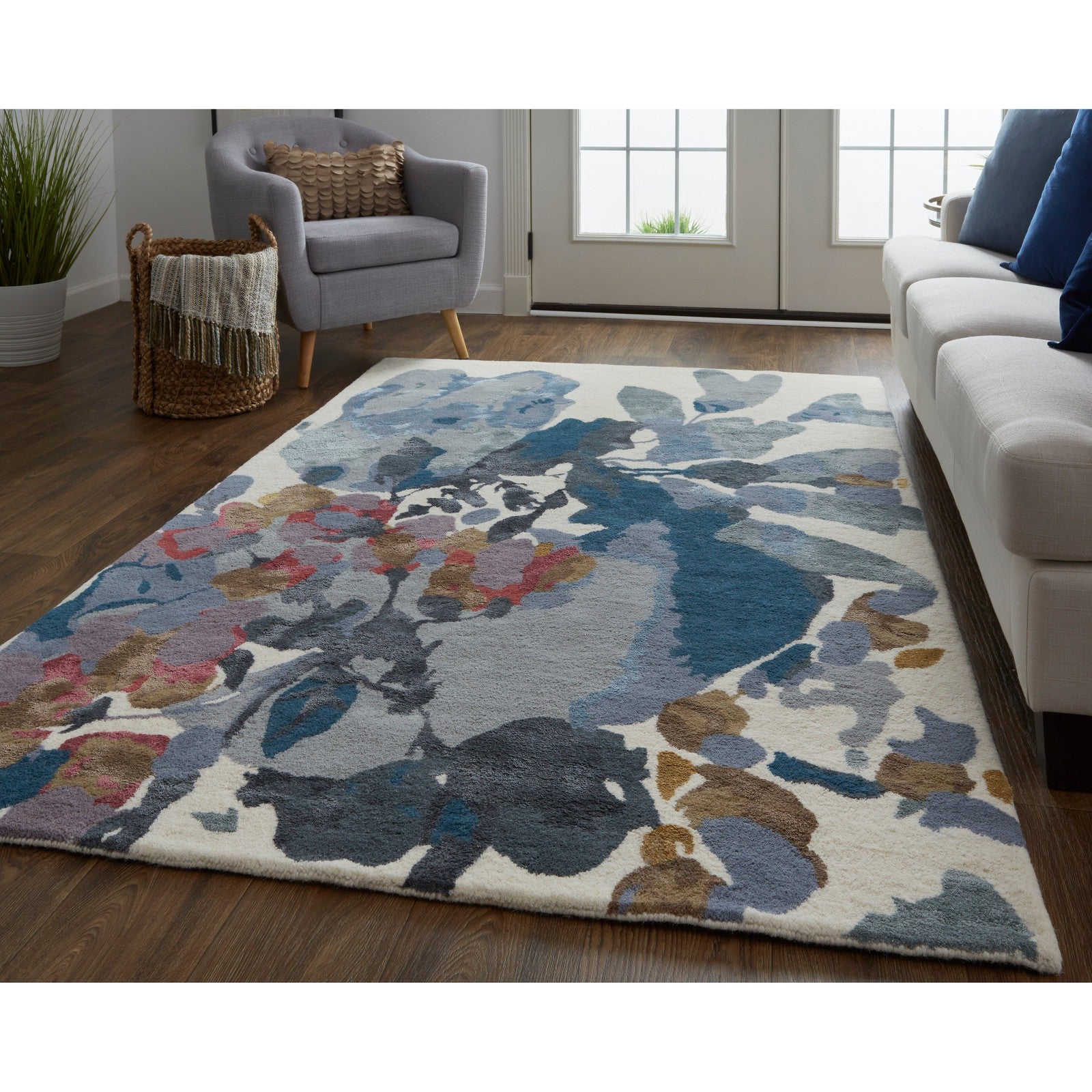 Feizy Dafney 8869F Transitional Floral & Botanical in Blue/Gray/Pink - Image 3
