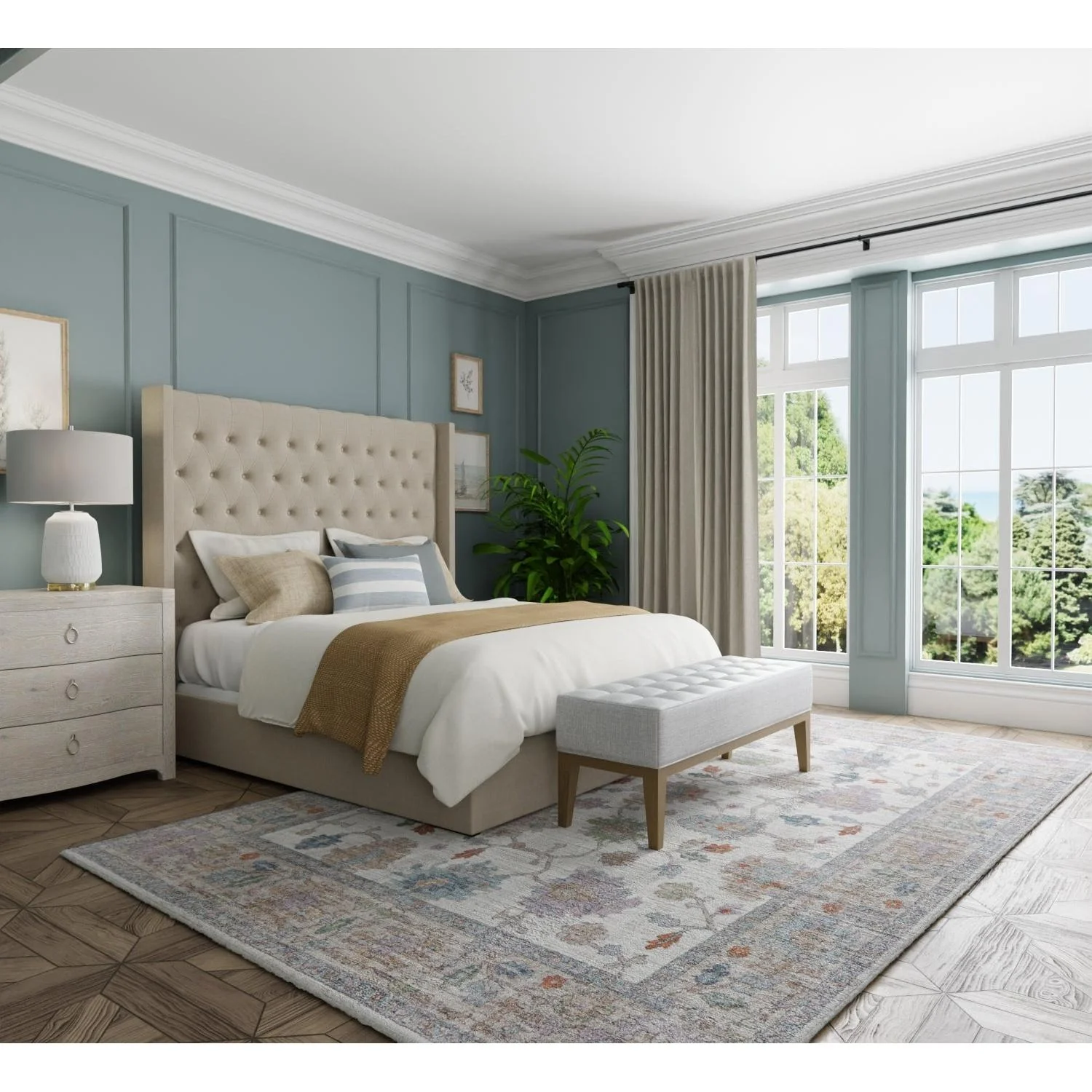 Feizy Dartmouth 39QJF Transitional Floral & Botanical Rug in Ivory/Brown/Blue - Image 2