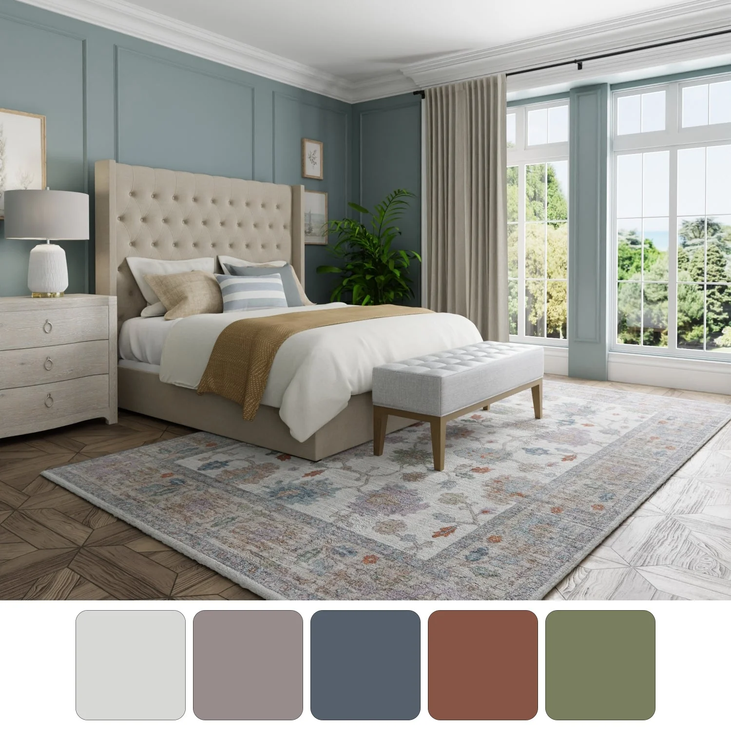 Feizy Dartmouth 39QJF Transitional Floral & Botanical Rug in Ivory/Brown/Blue - Image 9