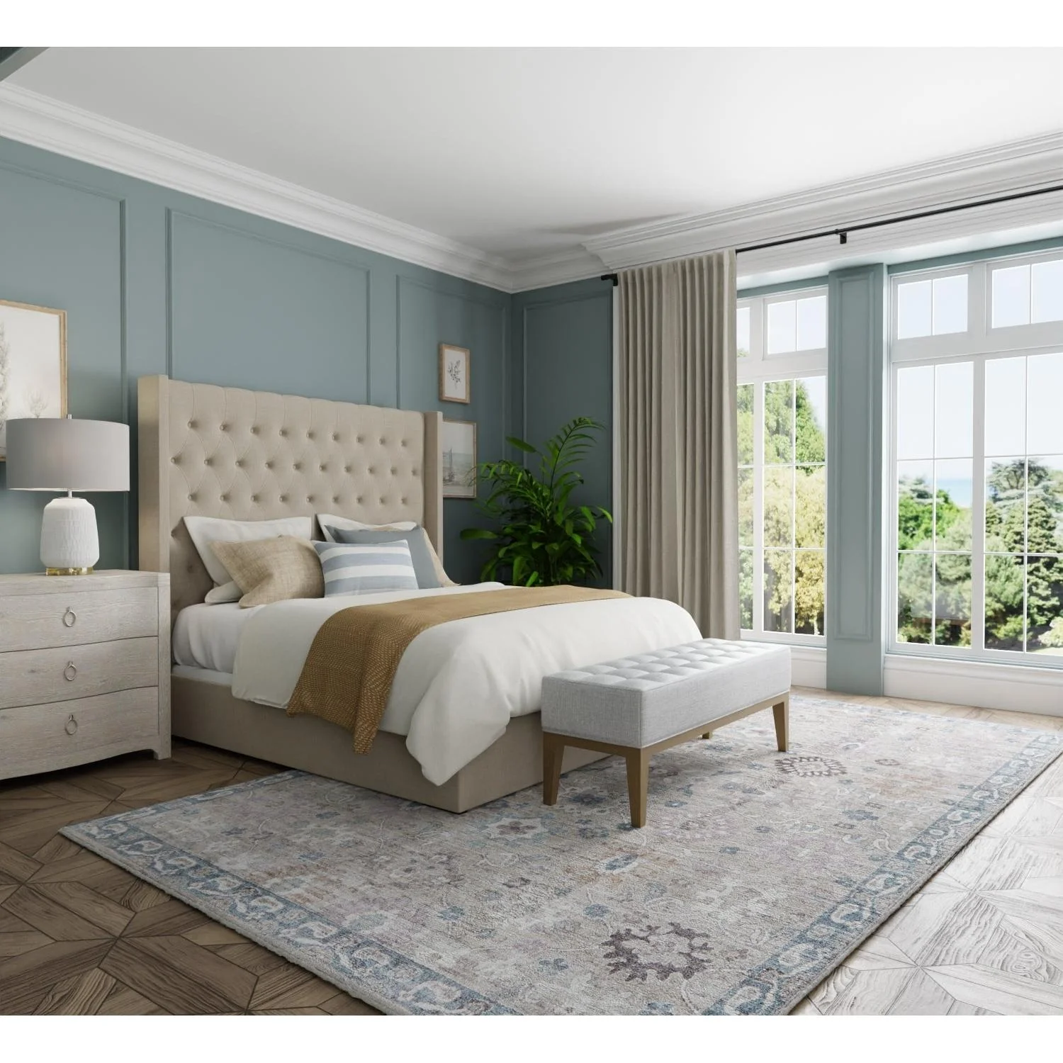Feizy Dartmouth 39QLF Transitional Floral & Botanical Rug in Gray/Blue/Taupe - Image 2